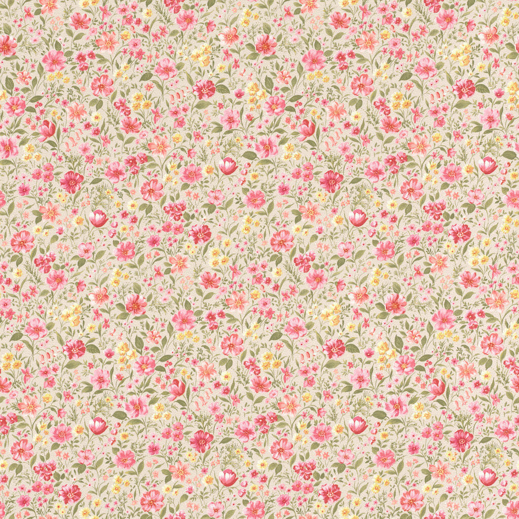 Tapet med lyserøde og gule blomster - Køb flotte tapeter online