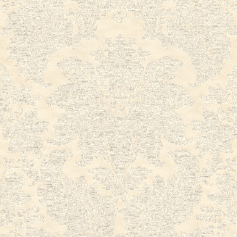 Råhvid tapet med stort damask blad mønster - Køb stoflignende tapet 532722 Rasch