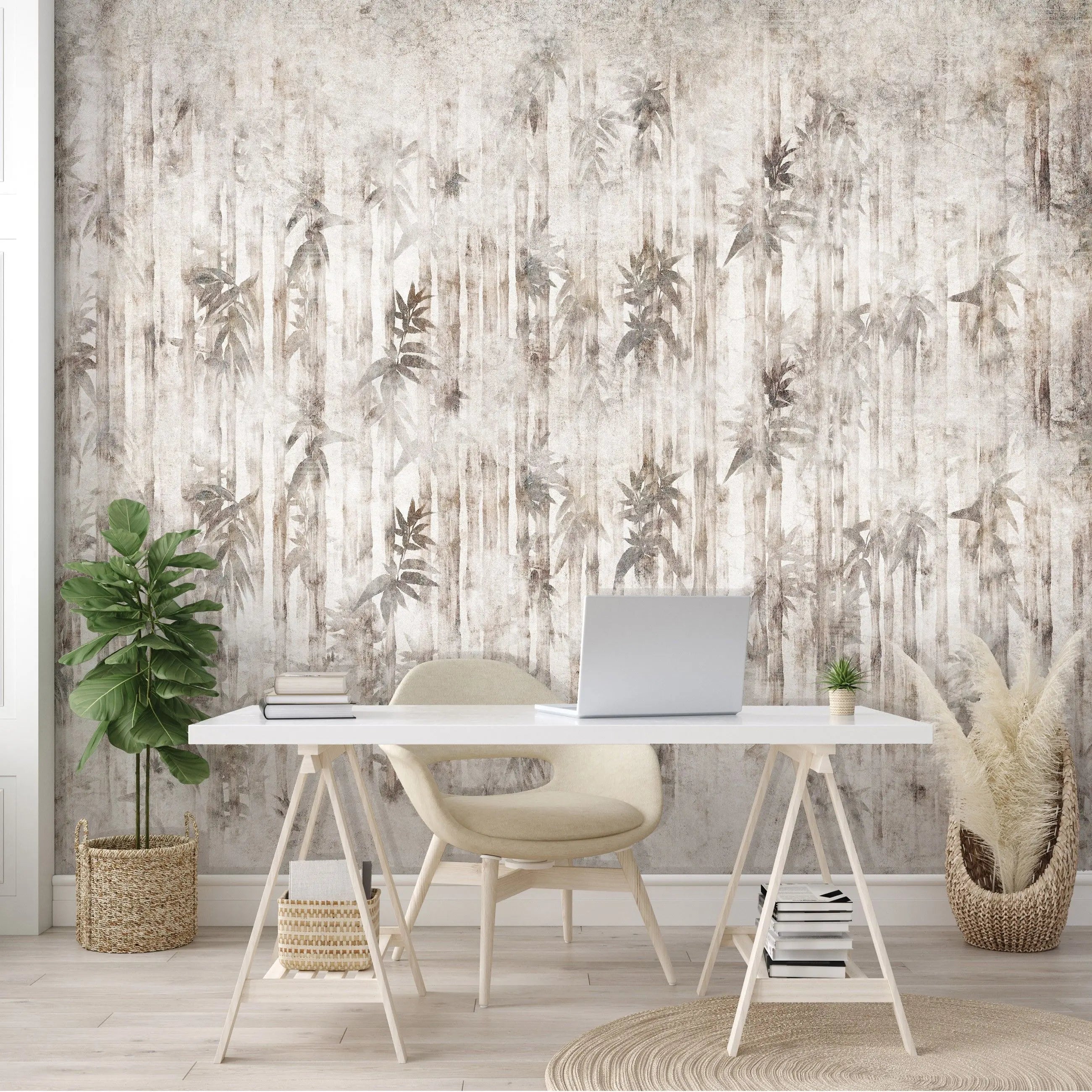 Billede 6 af Fototapet - Abstrakt bambus i neutrale farver