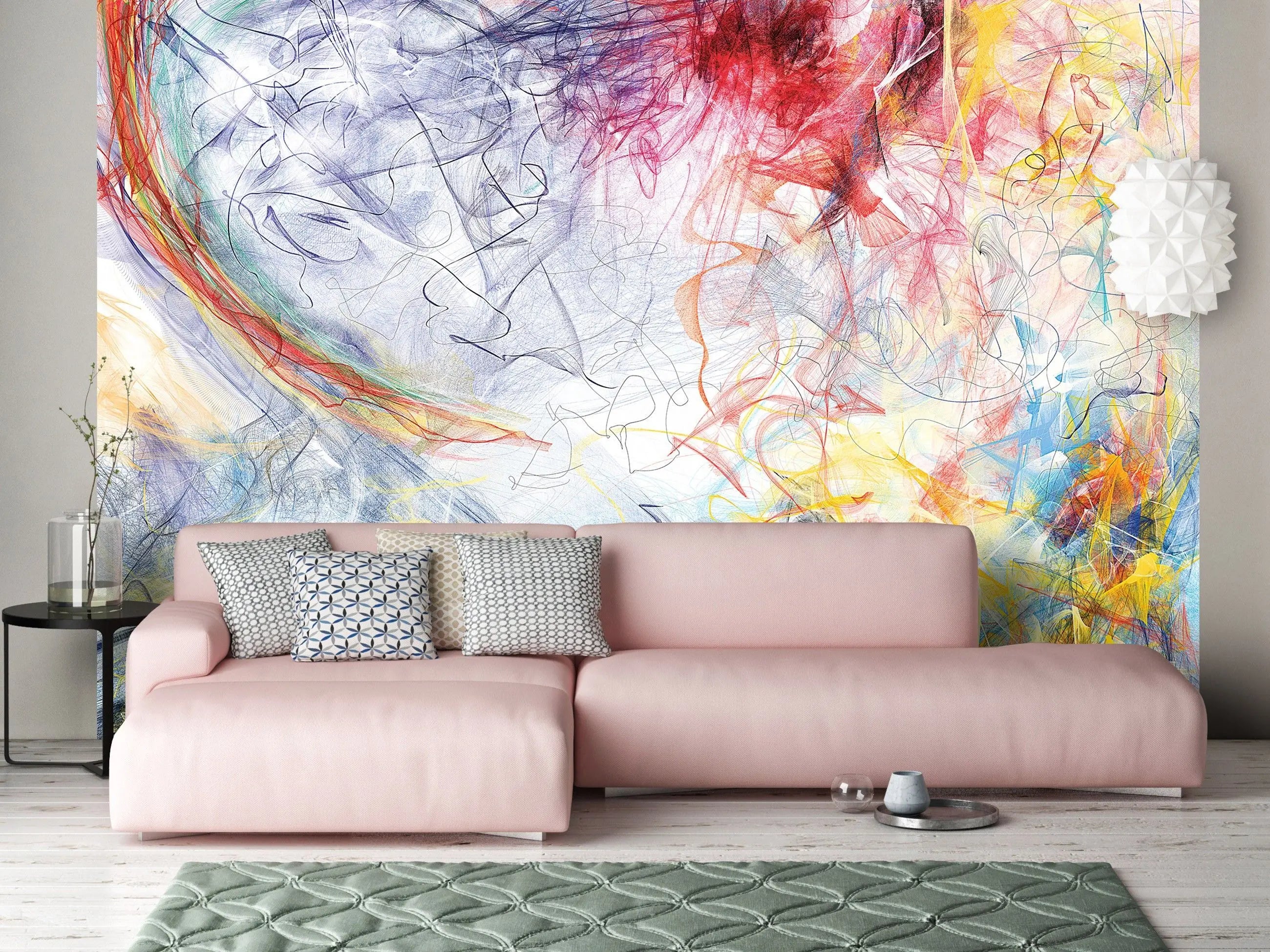 Billede 8 af Fototapet - Abstrakt farverig krusedullekunst med røde, blå, gule og grønne nuancer