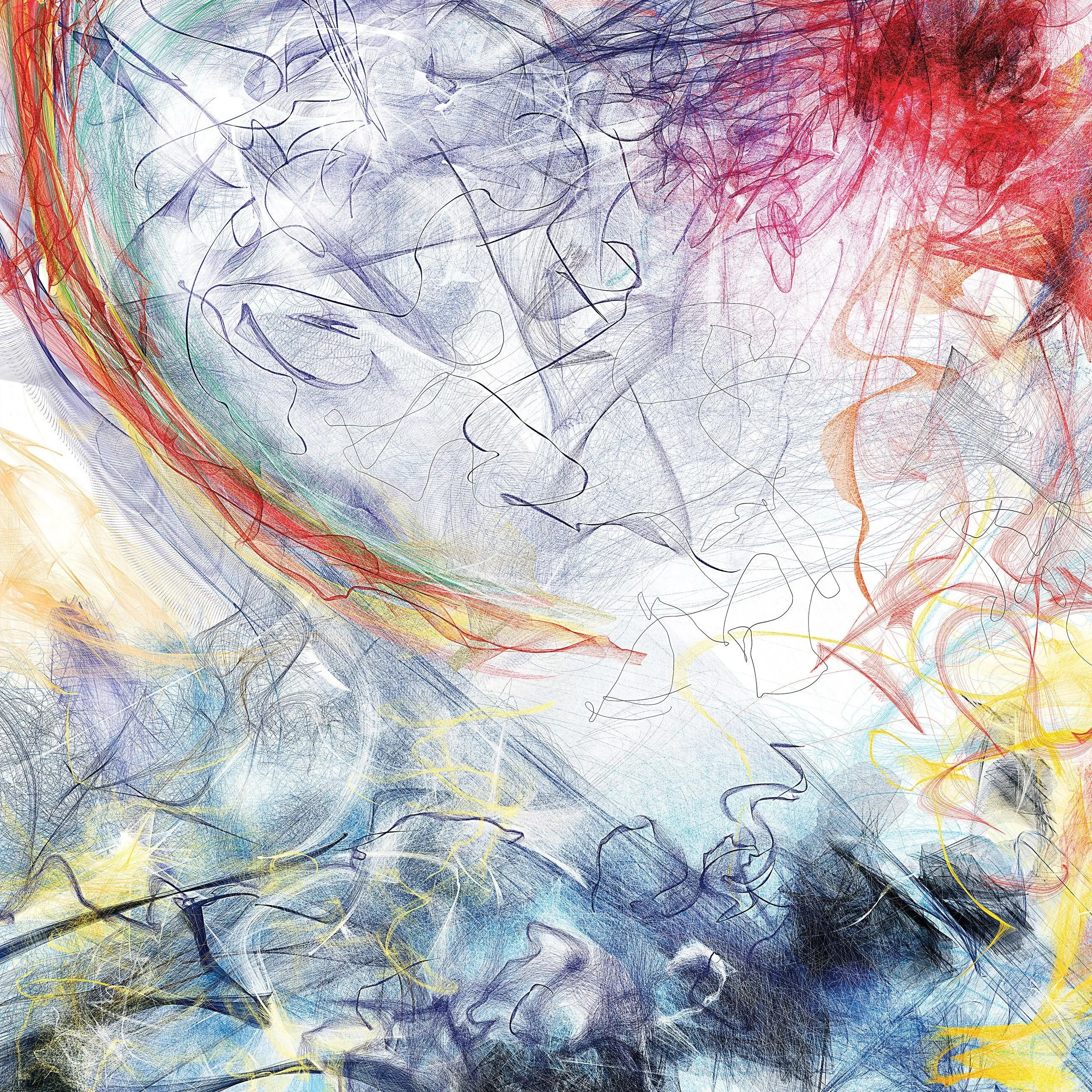 Billede 9 af Fototapet - Abstrakt farverig krusedullekunst med røde, blå, gule og grønne nuancer