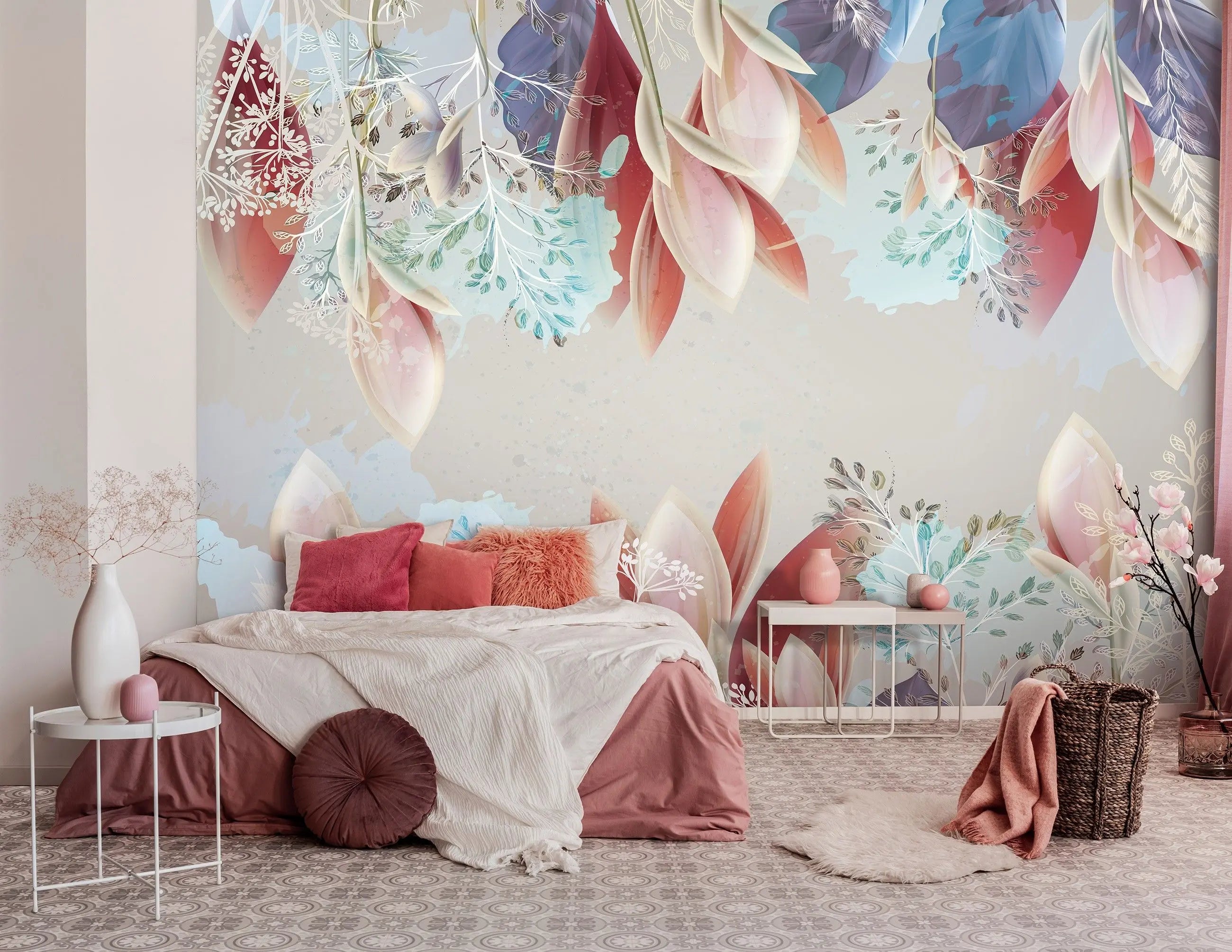 Billede 11 af Fototapet - Abstrakte farverige blade på lys baggrund