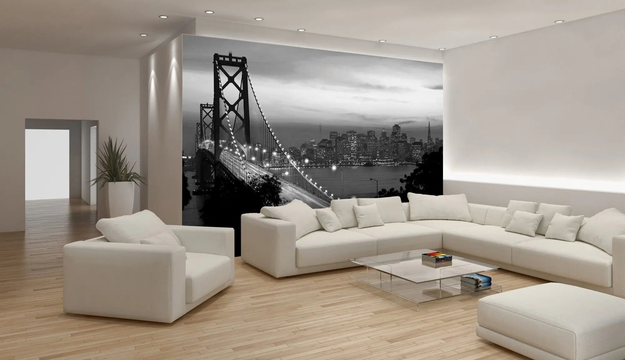 Billede 2 af Fototapet - Bay Bridge med San Francisco skyline i sort-hvid