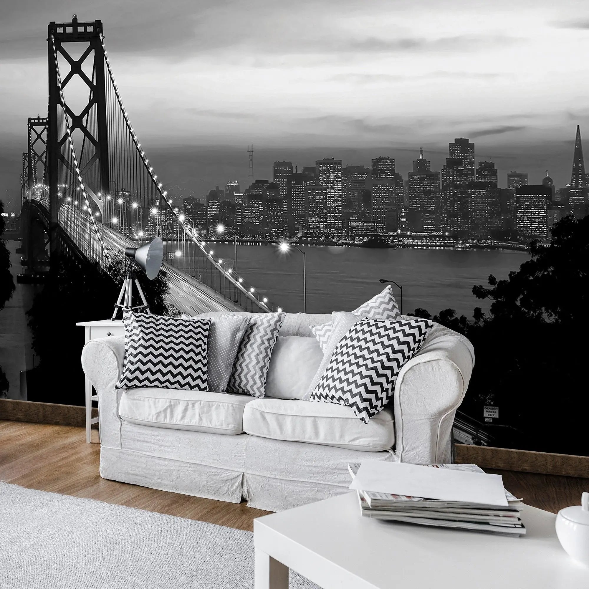Billede 3 af Fototapet - Bay Bridge med San Francisco skyline i sort-hvid