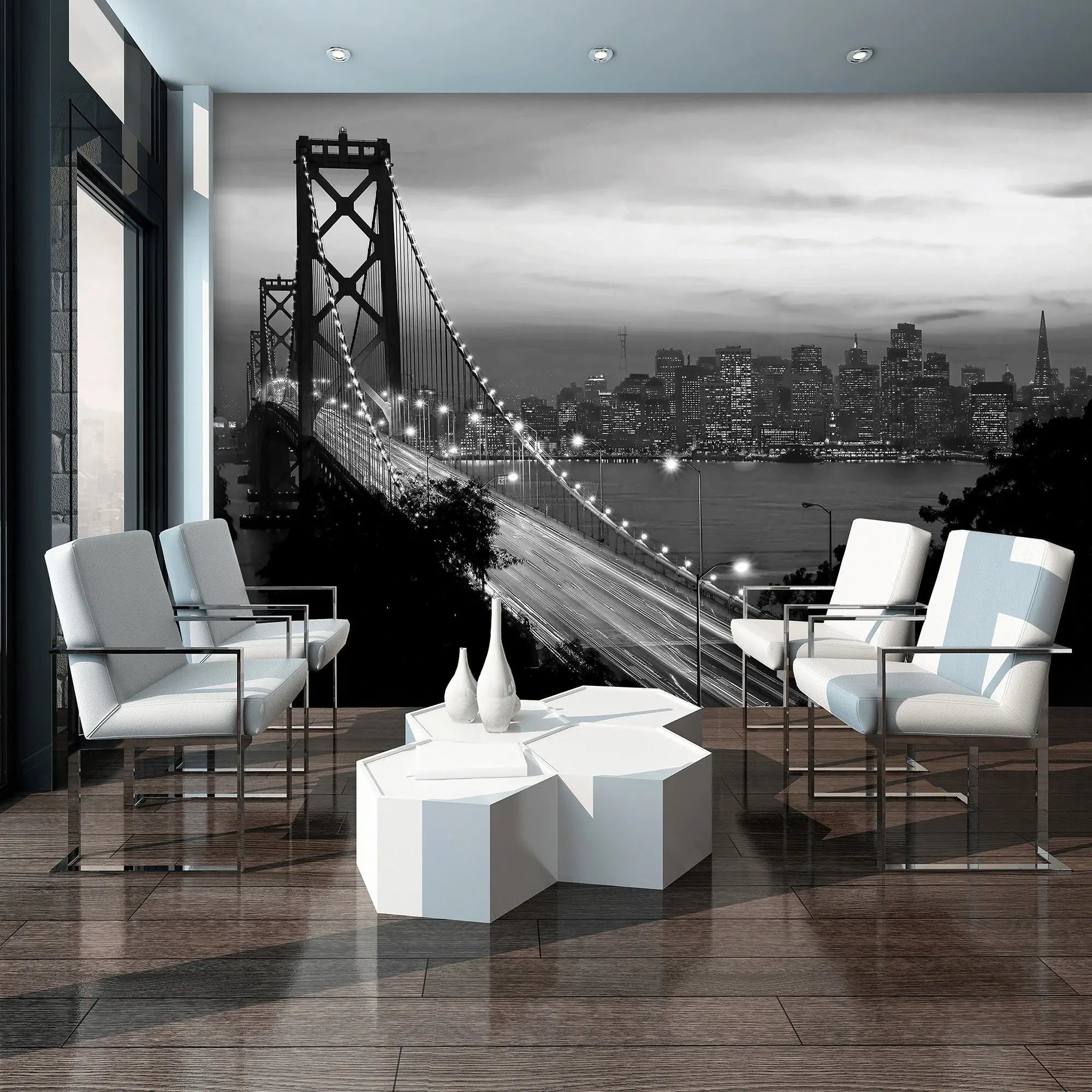 Billede 4 af Fototapet - Bay Bridge med San Francisco skyline i sort-hvid