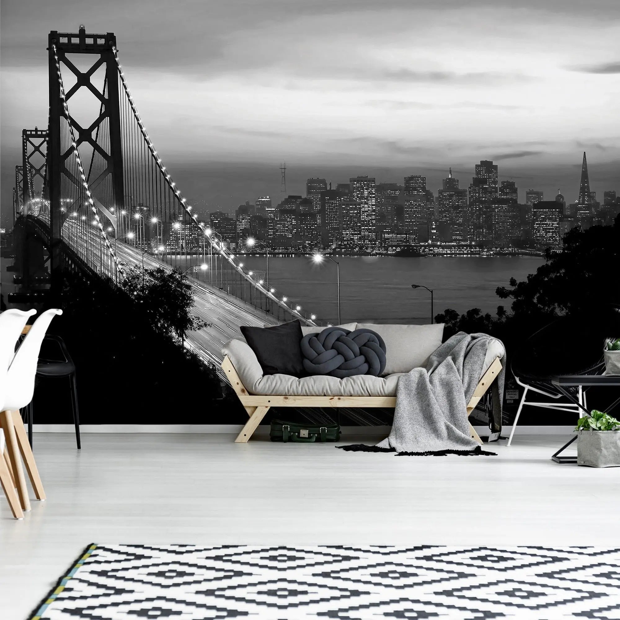 Billede 5 af Fototapet - Bay Bridge med San Francisco skyline i sort-hvid
