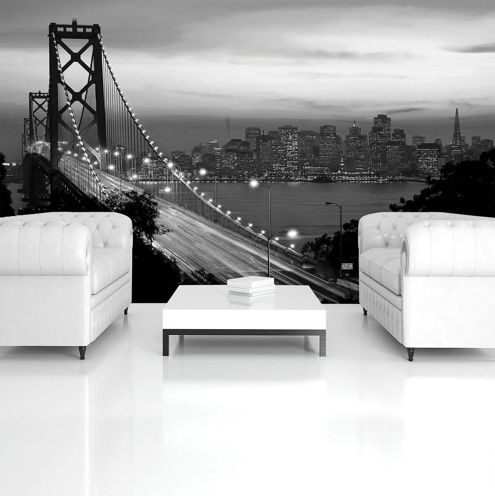 Billede 6 af Fototapet - Bay Bridge med San Francisco skyline i sort-hvid