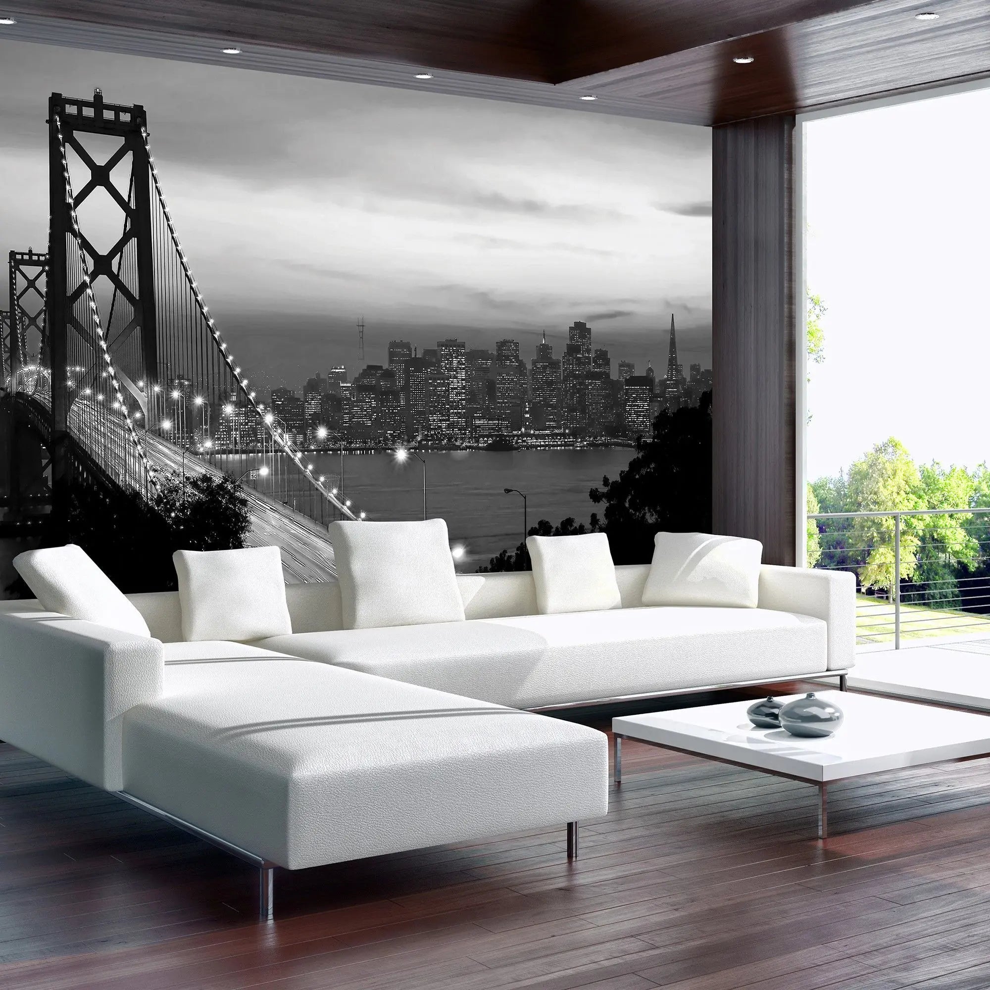 Billede 8 af Fototapet - Bay Bridge med San Francisco skyline i sort-hvid