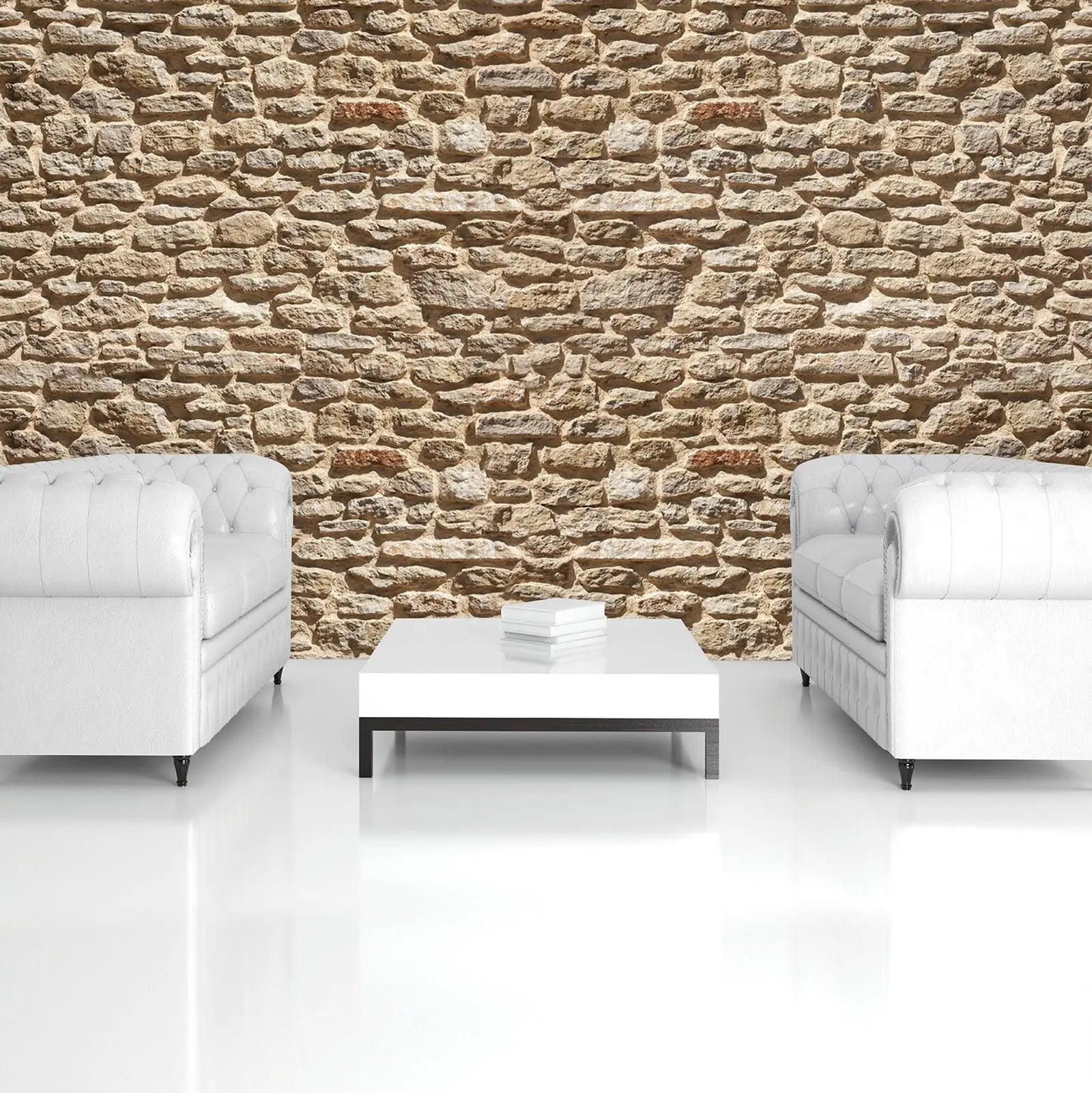 Billede 6 af Fototapet - Beige kalkstensmur med ujævn overflade