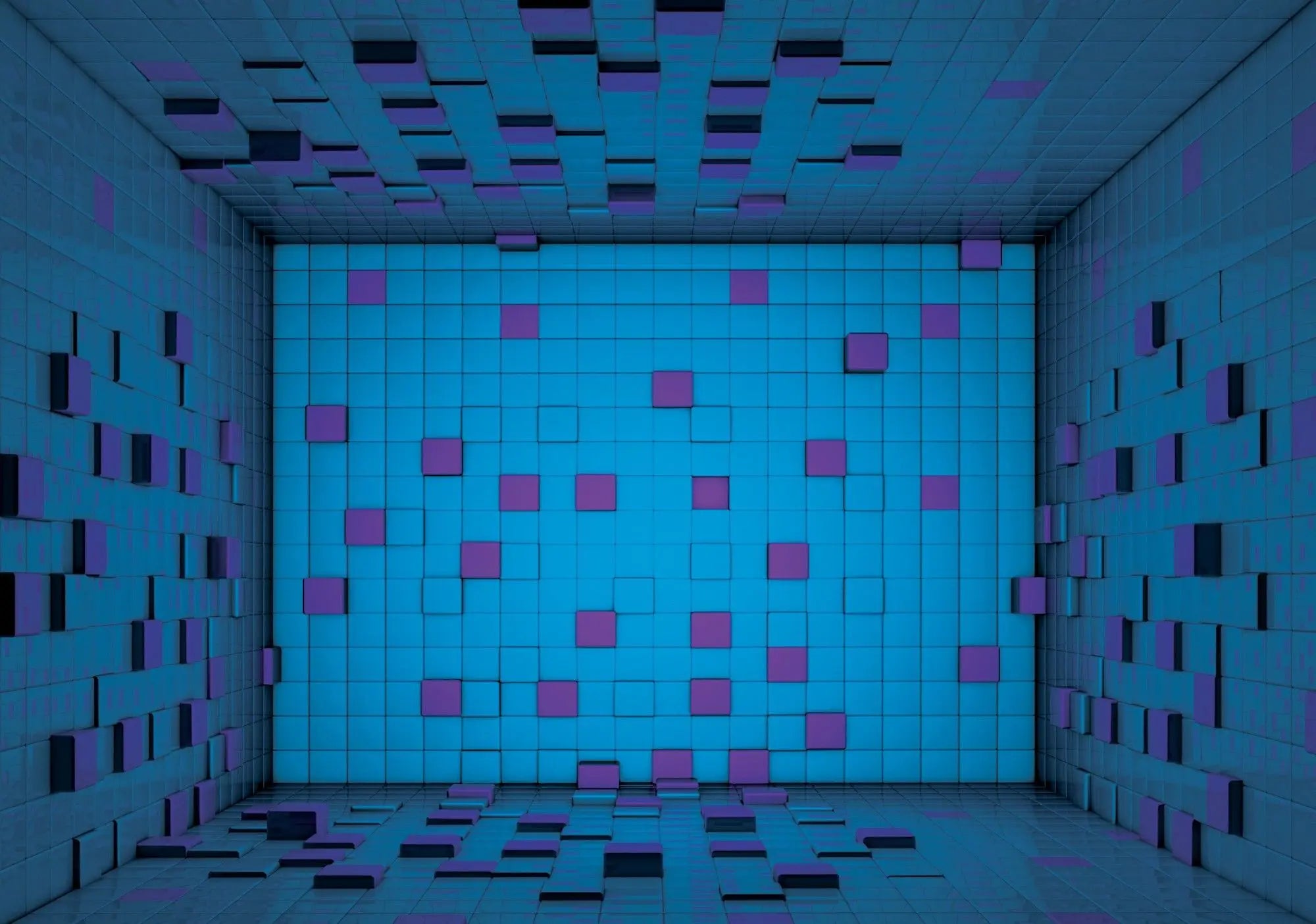 Billede 1 af Fototapet - Blå 3D-kubemønster med lilla elementer