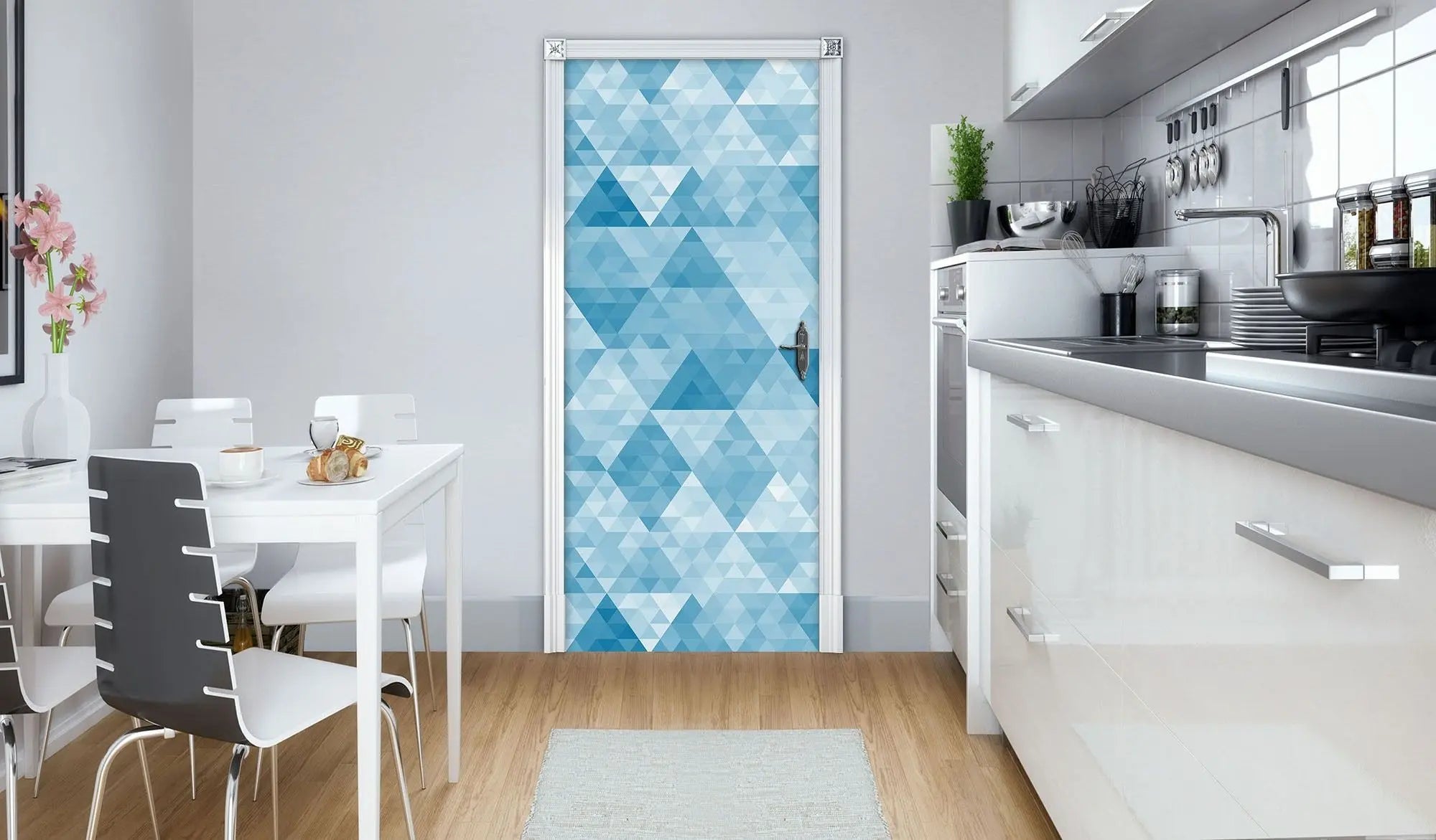 Billede 12 af Fototapet - Blå geometrisk mønster med trekanter