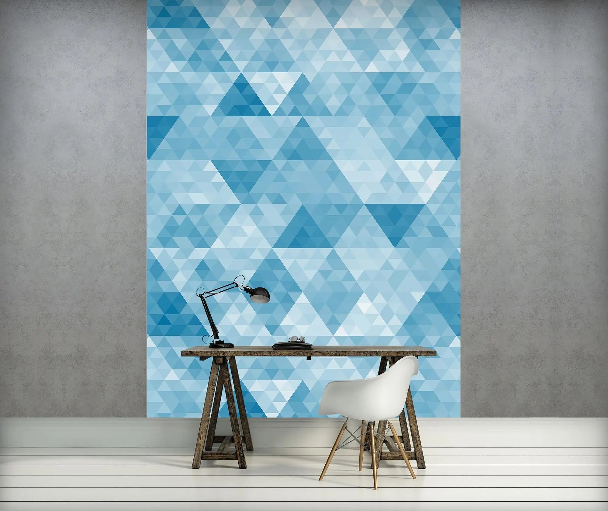 Billede 8 af Fototapet - Blå geometrisk mønster med trekanter