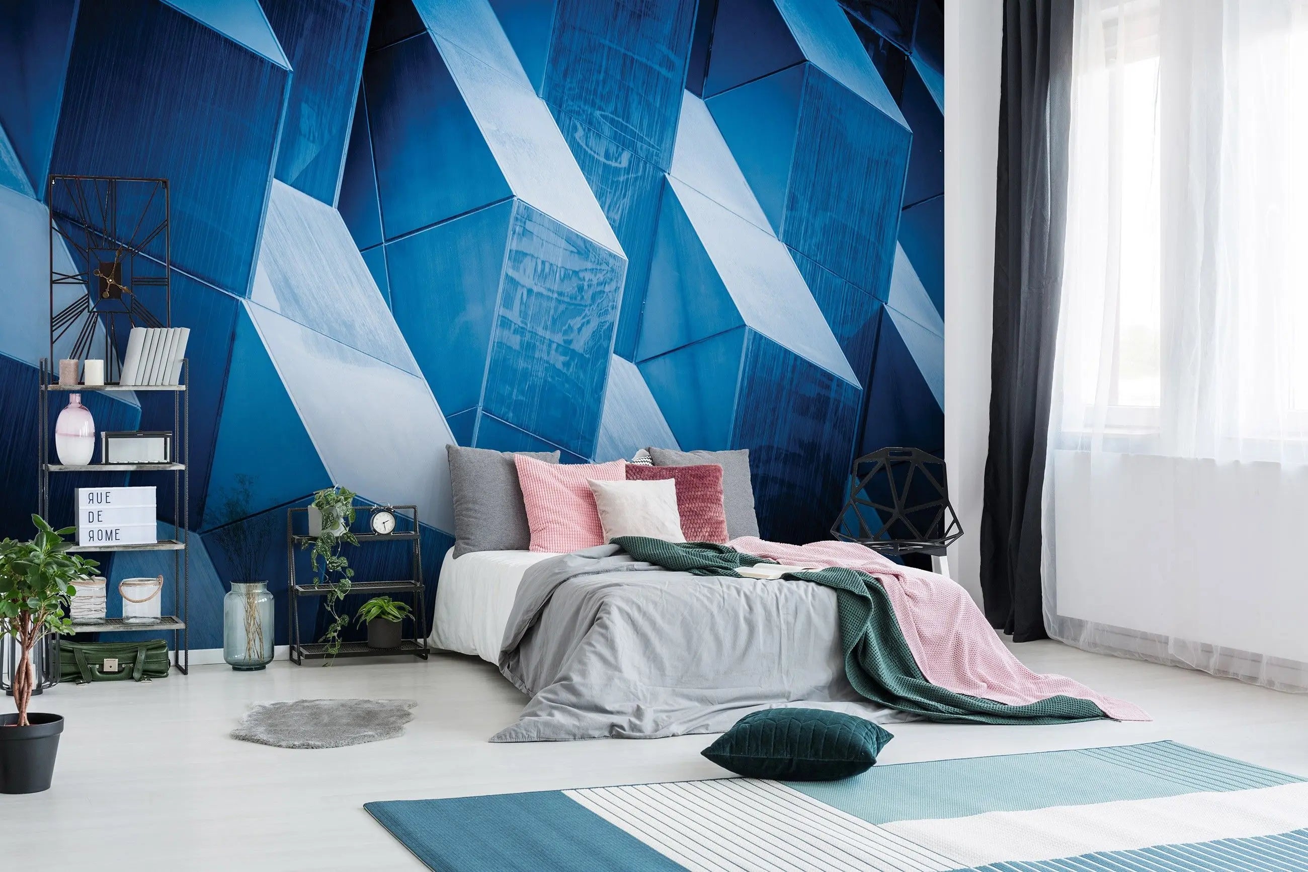 Billede 5 af Fototapet - Blå geometriske metalpaneler