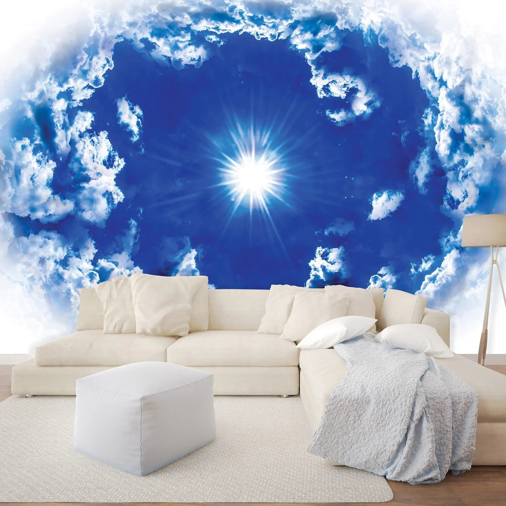 Billede 3 af Fototapet - Blå himmel med hvide skyer og lysende sol