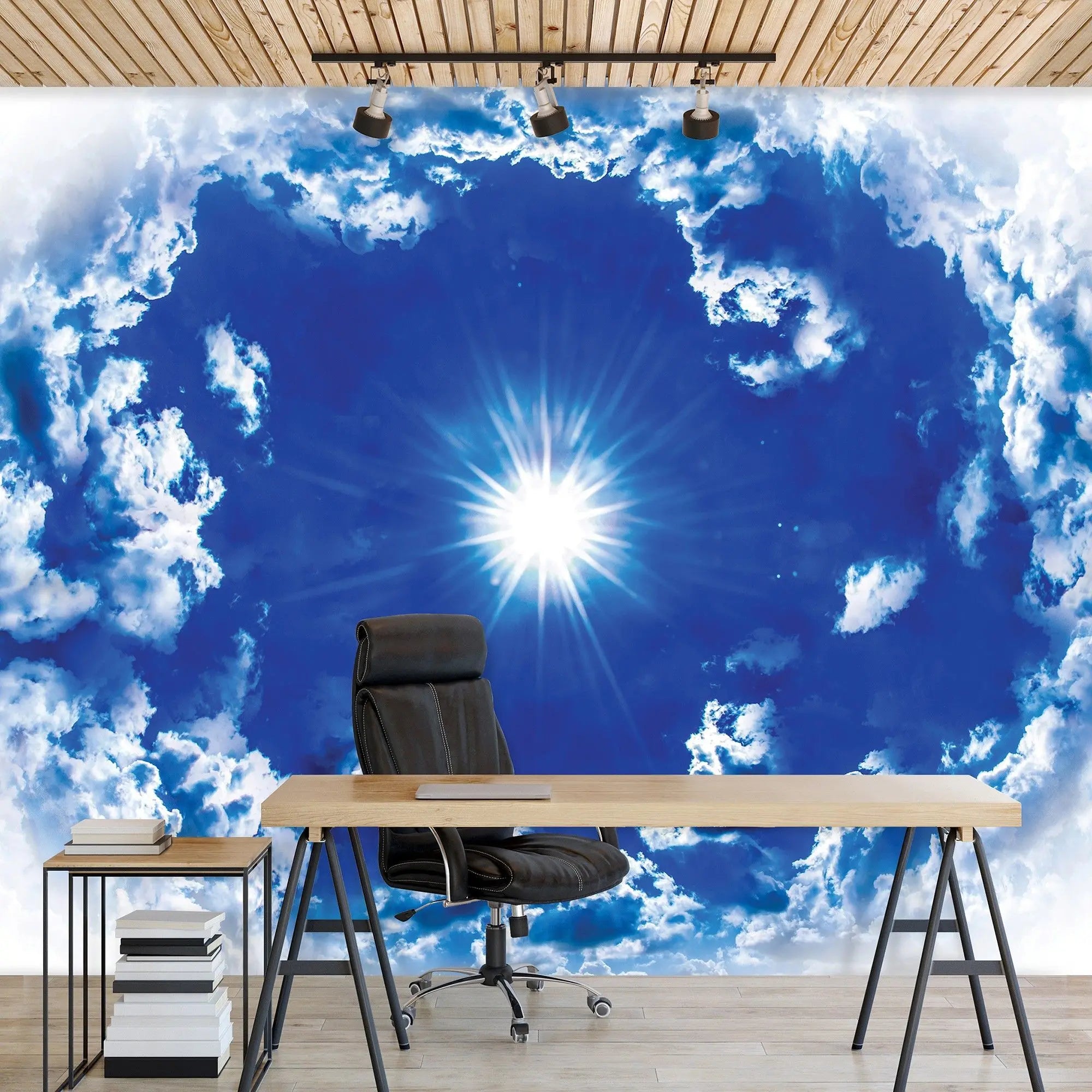 Billede 4 af Fototapet - Blå himmel med hvide skyer og lysende sol