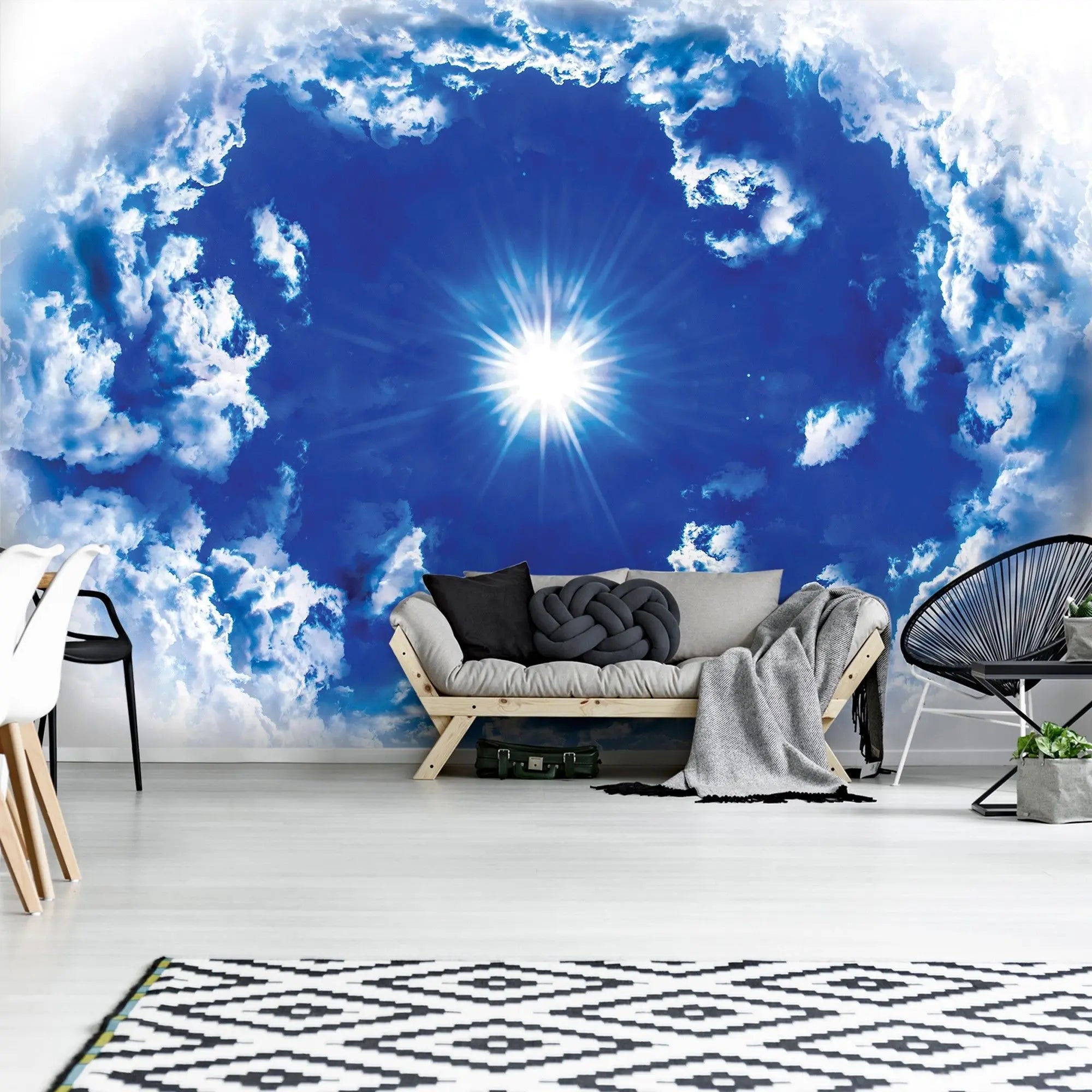 Billede 5 af Fototapet - Blå himmel med hvide skyer og lysende sol