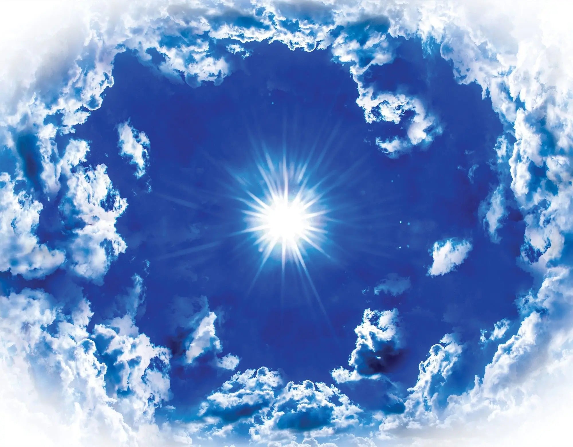 Billede 6 af Fototapet - Blå himmel med hvide skyer og lysende sol