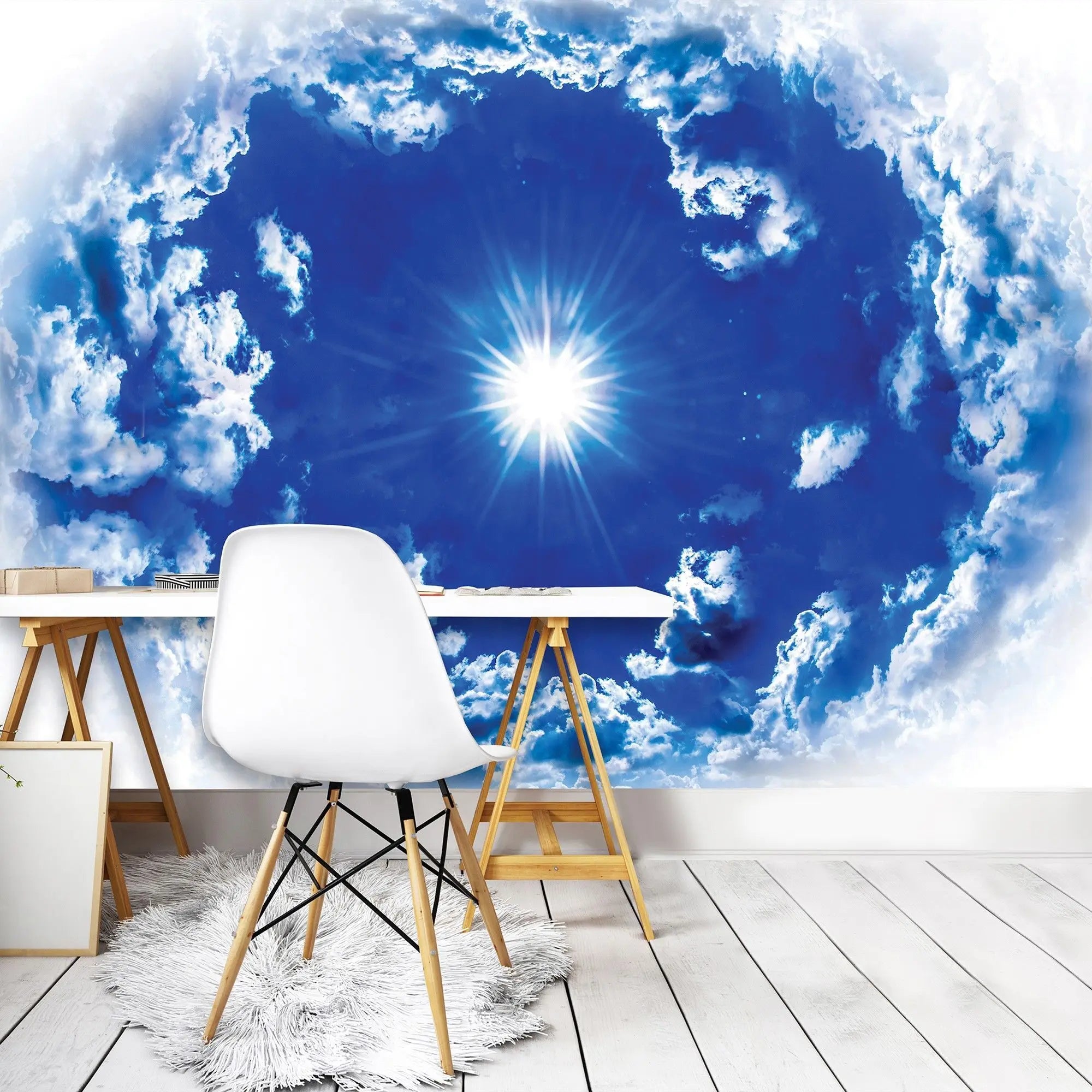 Billede 7 af Fototapet - Blå himmel med hvide skyer og lysende sol