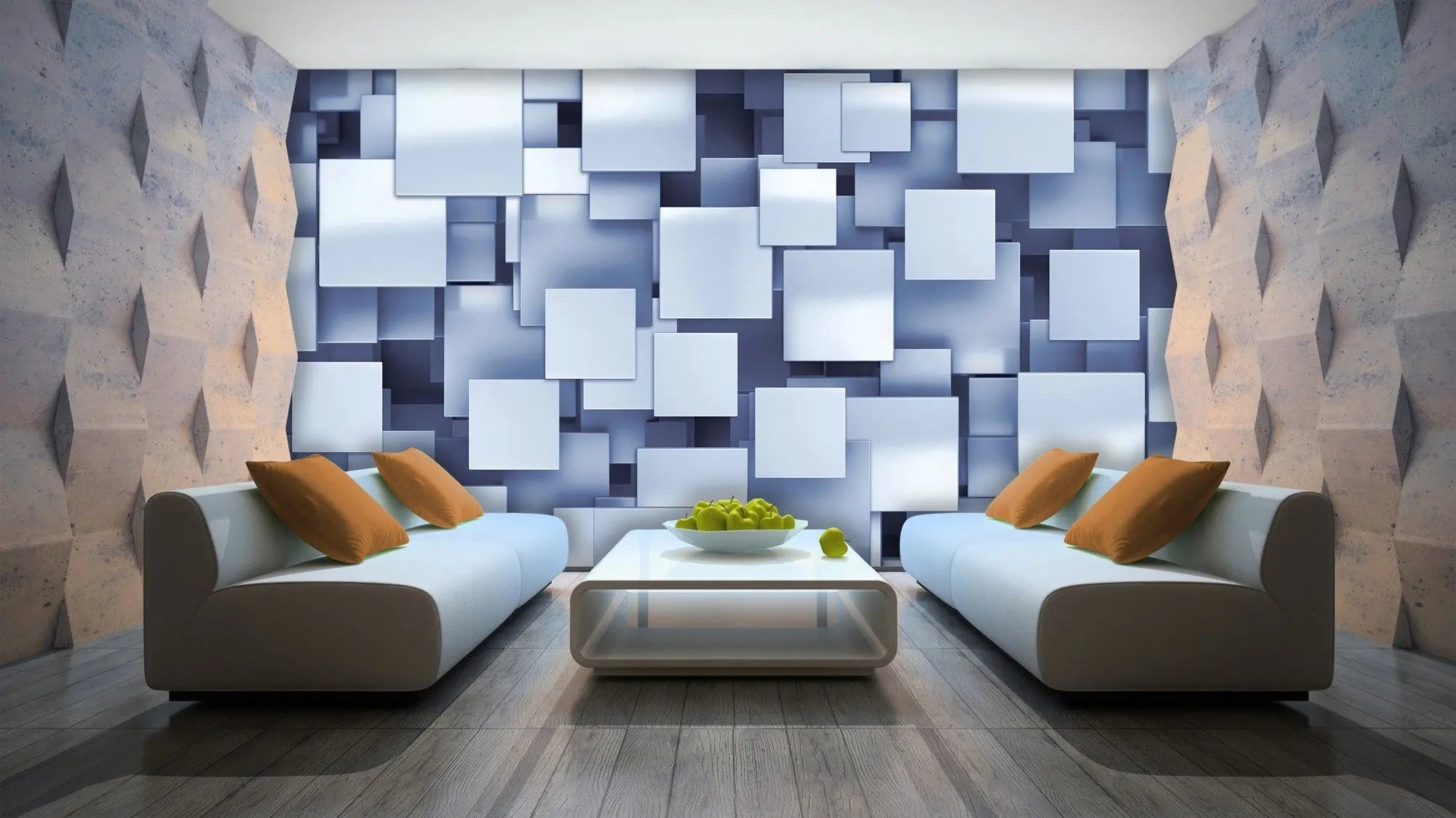 Billede 2 af Fototapet - Blå metalplader i forskellige størrelser