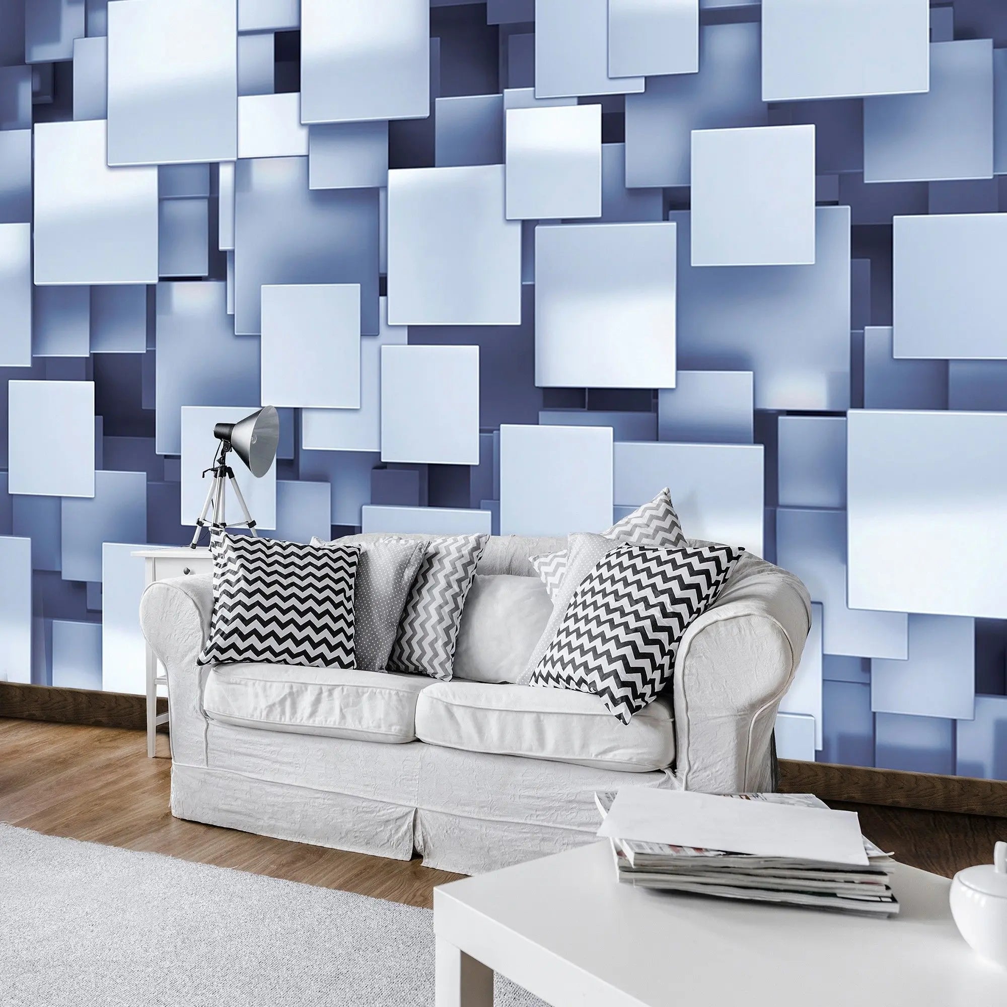 Billede 3 af Fototapet - Blå metalplader i forskellige størrelser