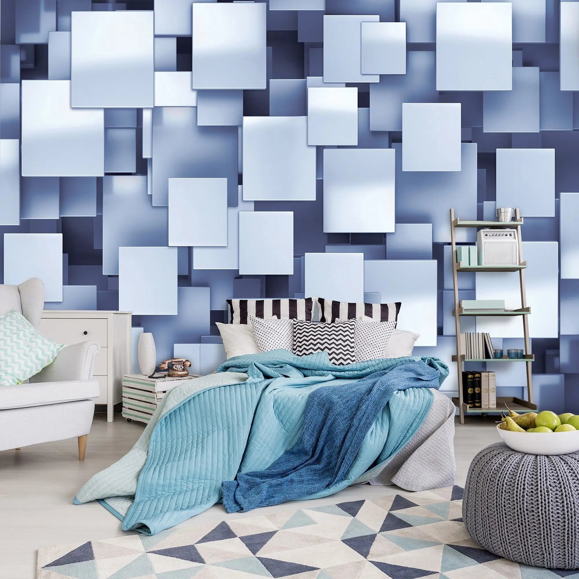 Billede 4 af Fototapet - Blå metalplader i forskellige størrelser