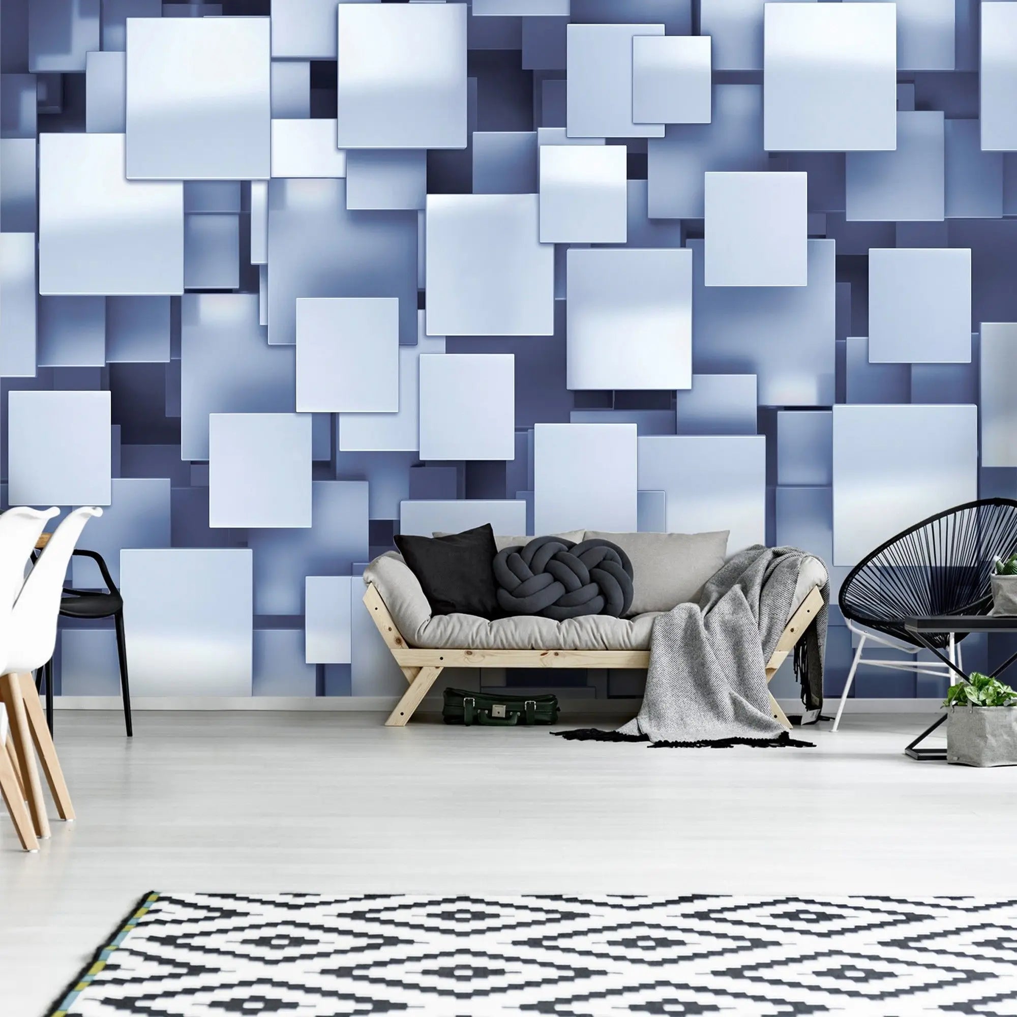 Billede 5 af Fototapet - Blå metalplader i forskellige størrelser