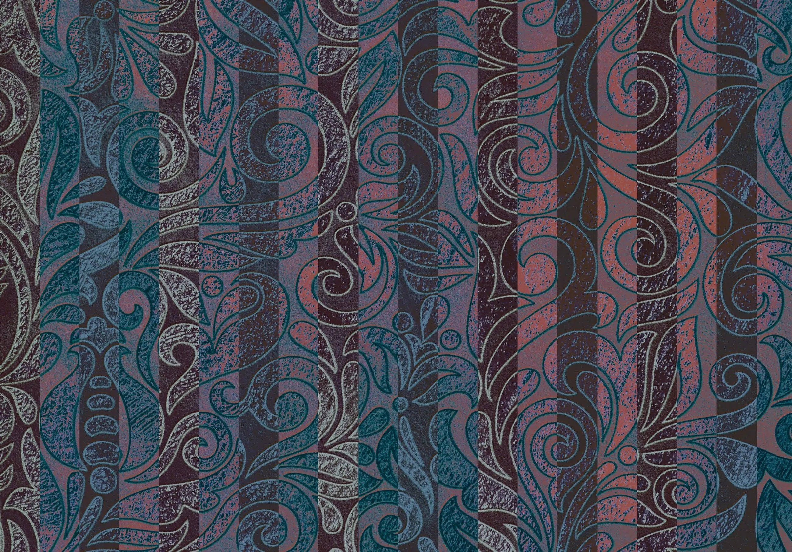 Billede 9 af Fototapet - Blå og røde vertikale striber med snoet bladmønster