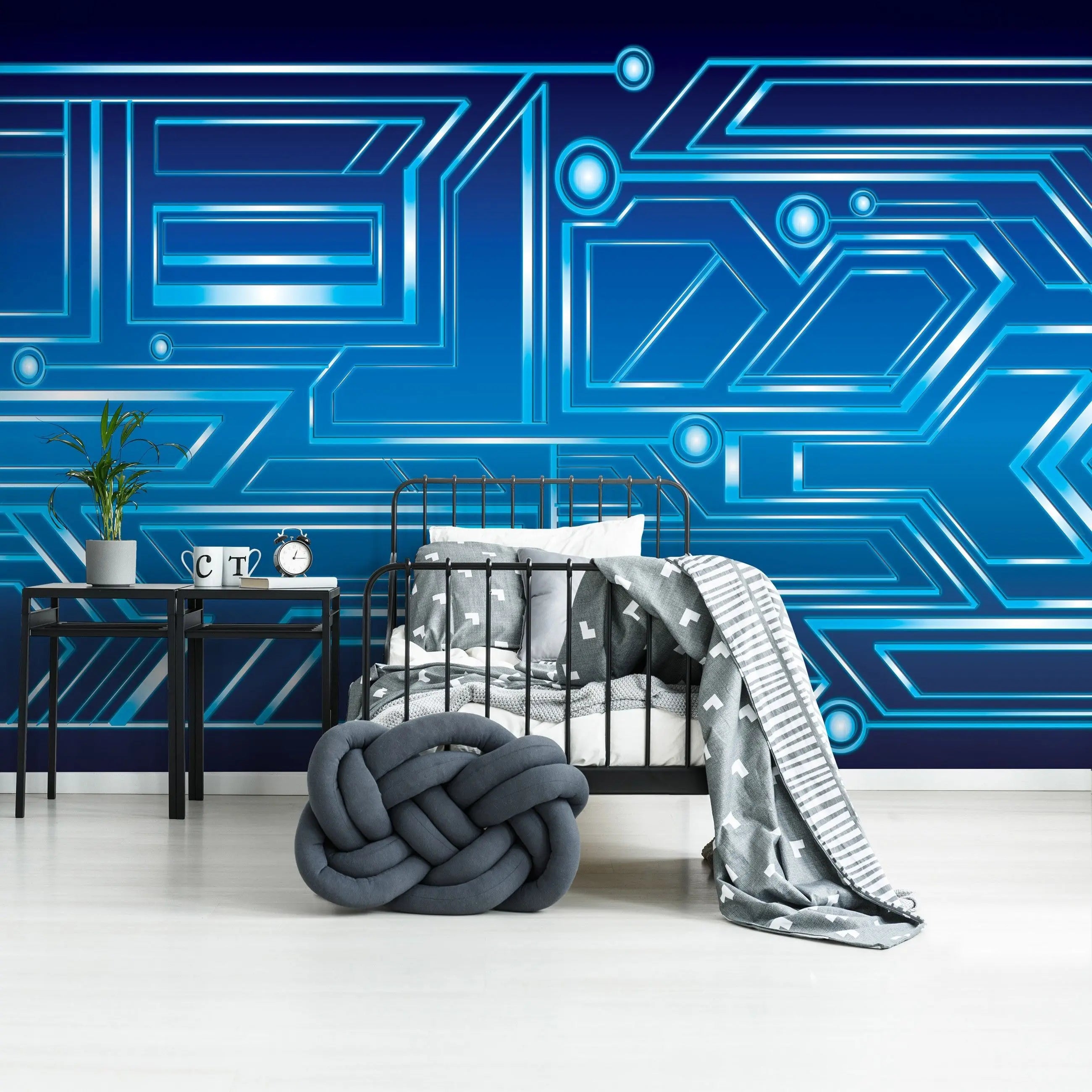 Billede 15 af Fototapet - Blåt teknologimønster med geometriske linjer