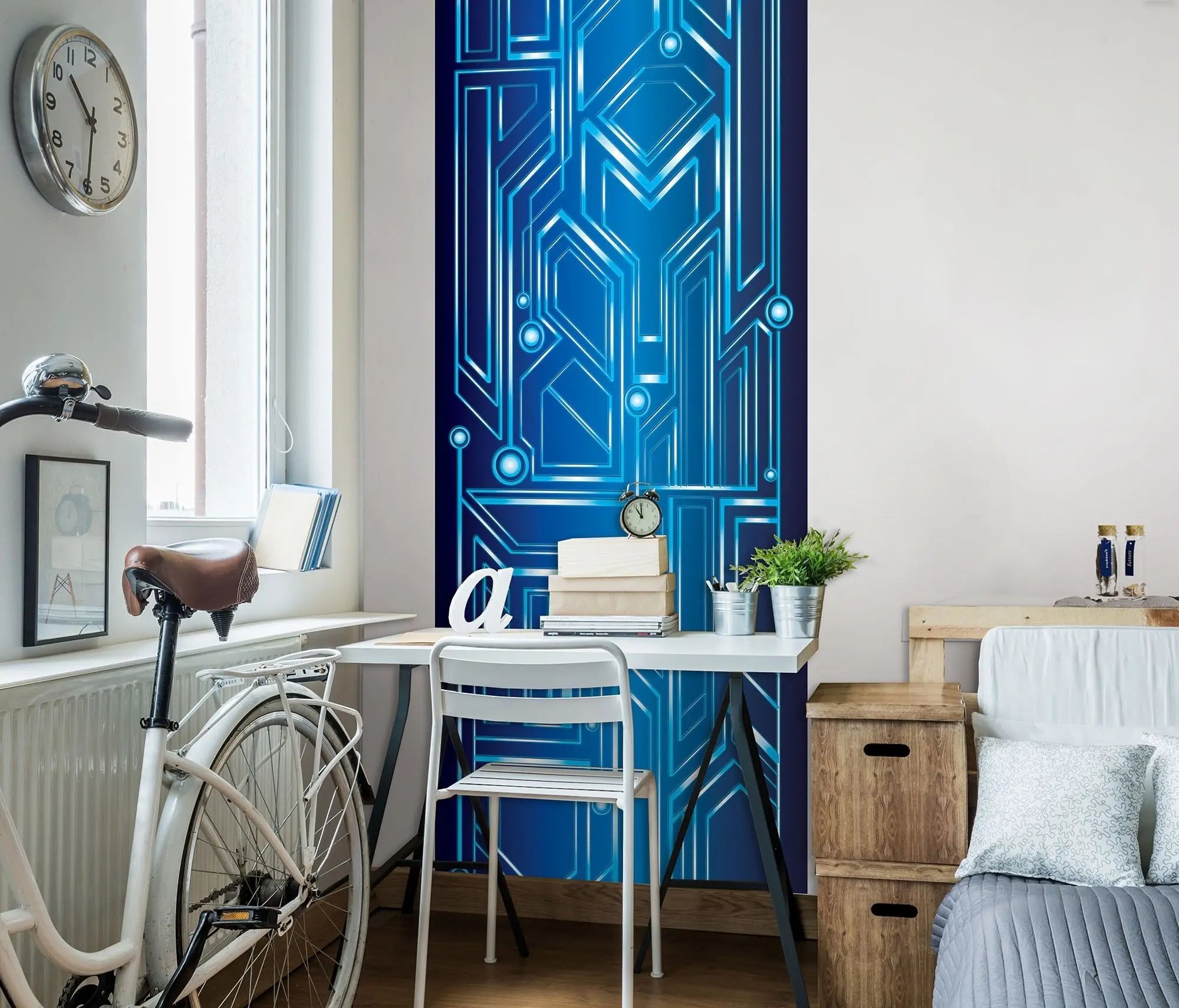 Billede 5 af Fototapet - Blåt teknologimønster med geometriske linjer