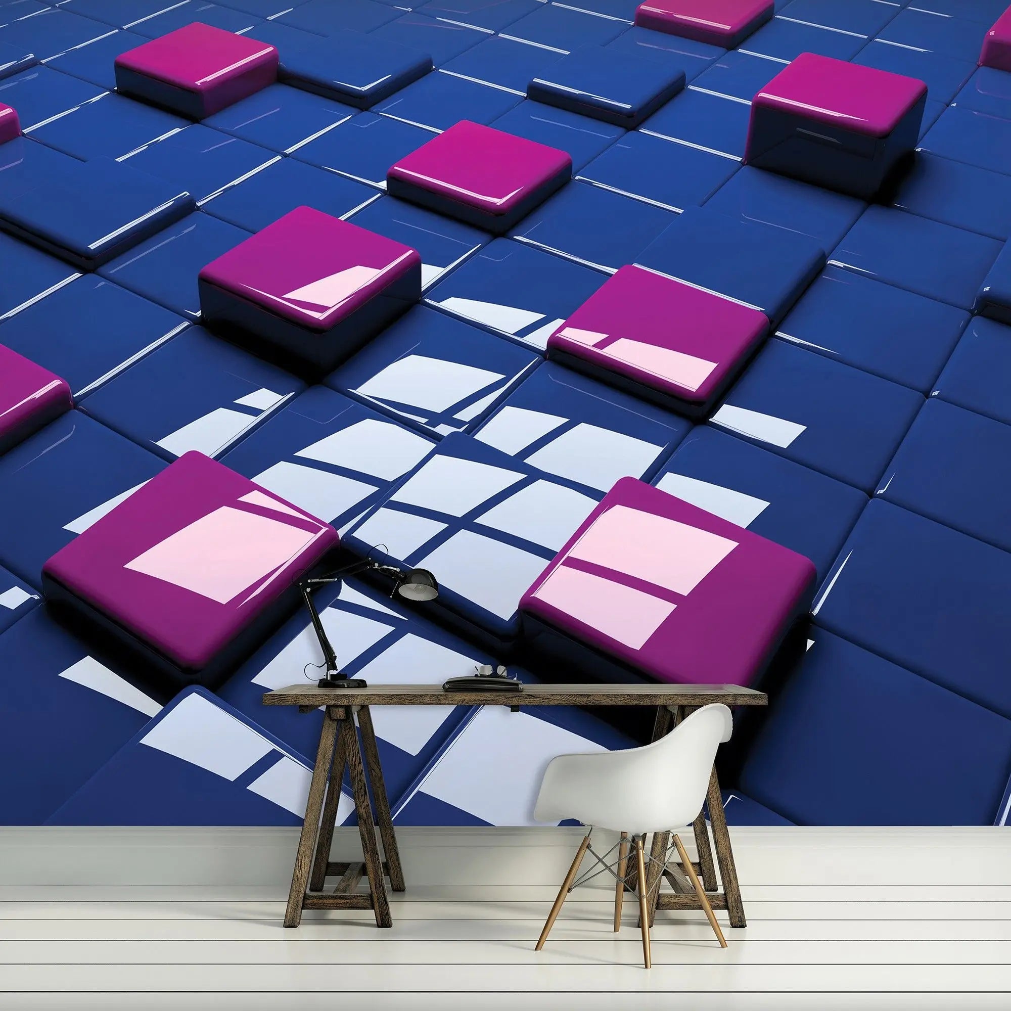 Billede 4 af Fototapet - Blank blå overflade med lyserøde hævede firkanter