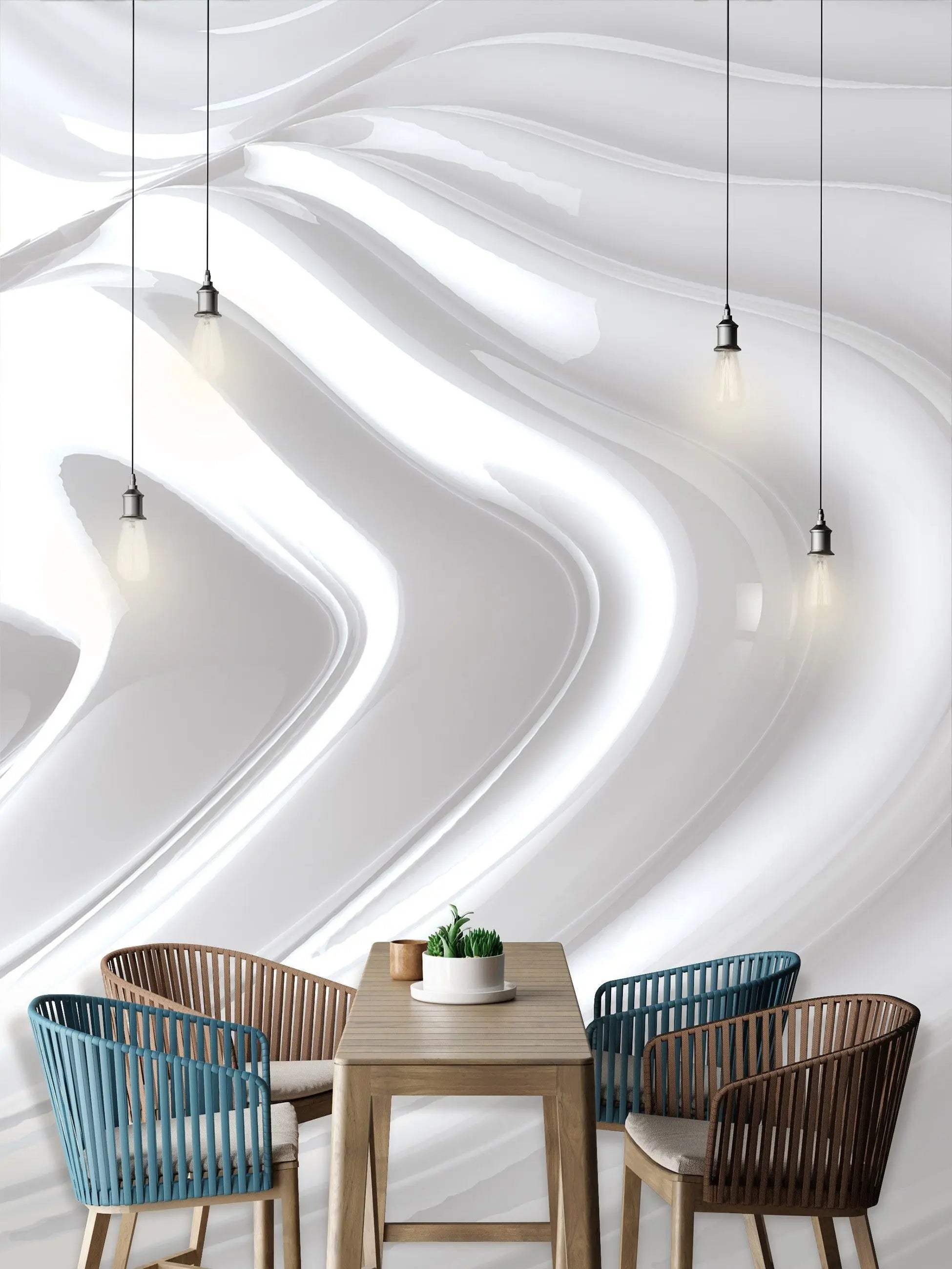 Billede 14 af Fototapet - Blanke hvide bølgende linjer på grå baggrund