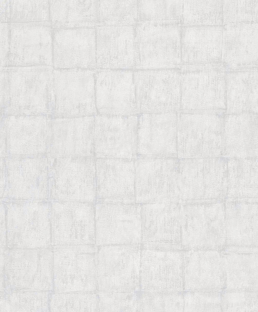Nærbillede af Botanic Grid - Frost tapet med et gentaget kvadratisk mønster i lyse grå nuancer.