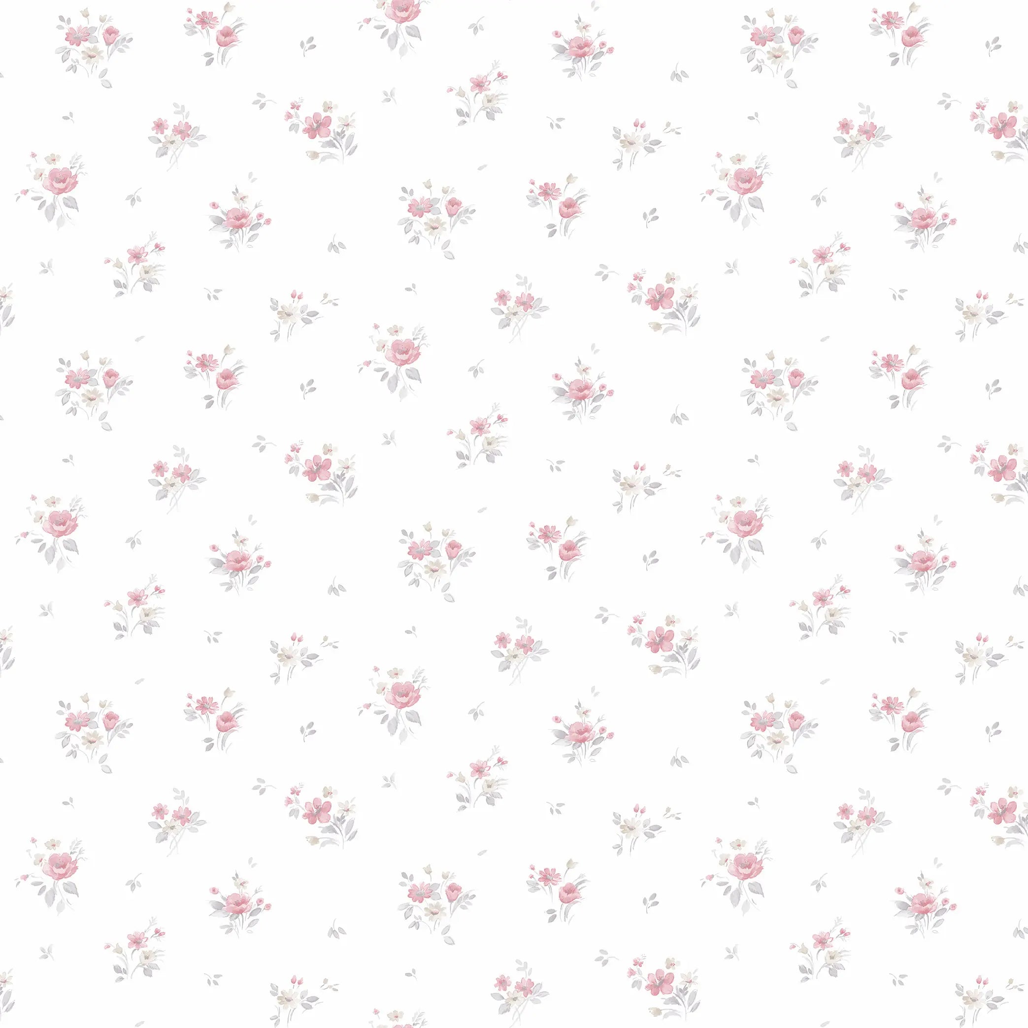 Tapetdesign Bouquet Harmony - Soft Blush med små, delikate blomster i lyserøde nuancer mod en lys baggrund, ideel til et romantisk interiør.
