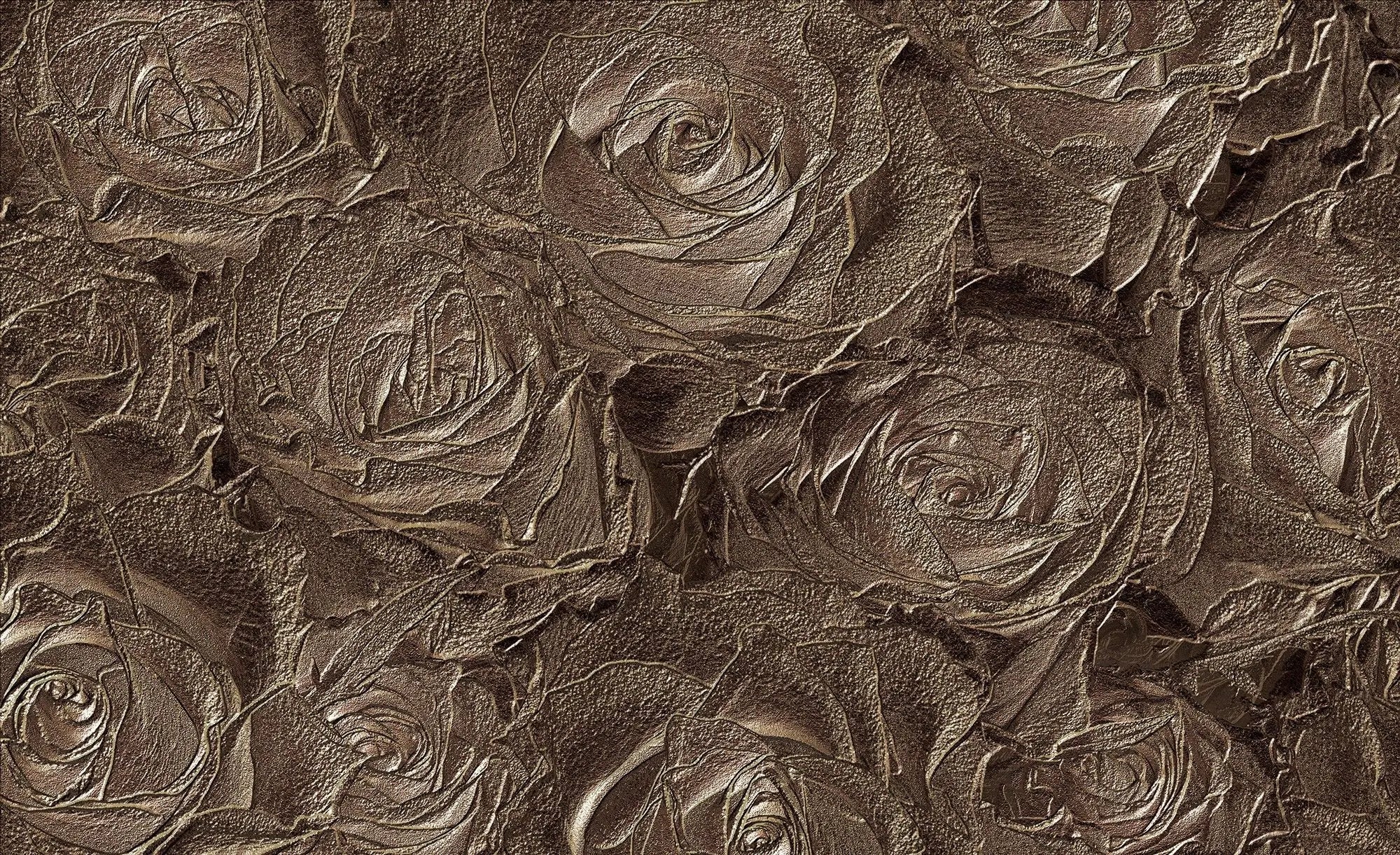 Billede 1 af Fototapet - Bronzefarvede roser i relief