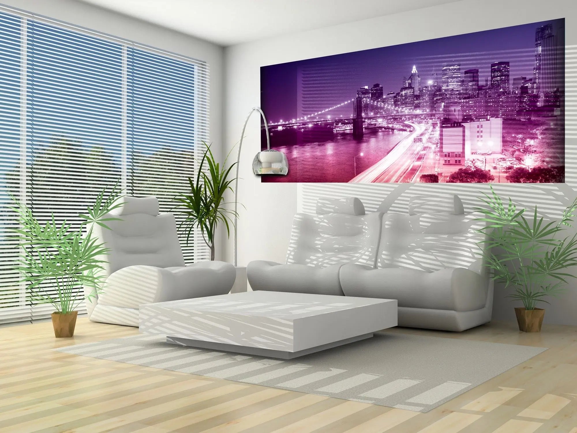 Billede 7 af Fototapet - Brooklyn Bridge og New York skyline om natten med lyserøde lys