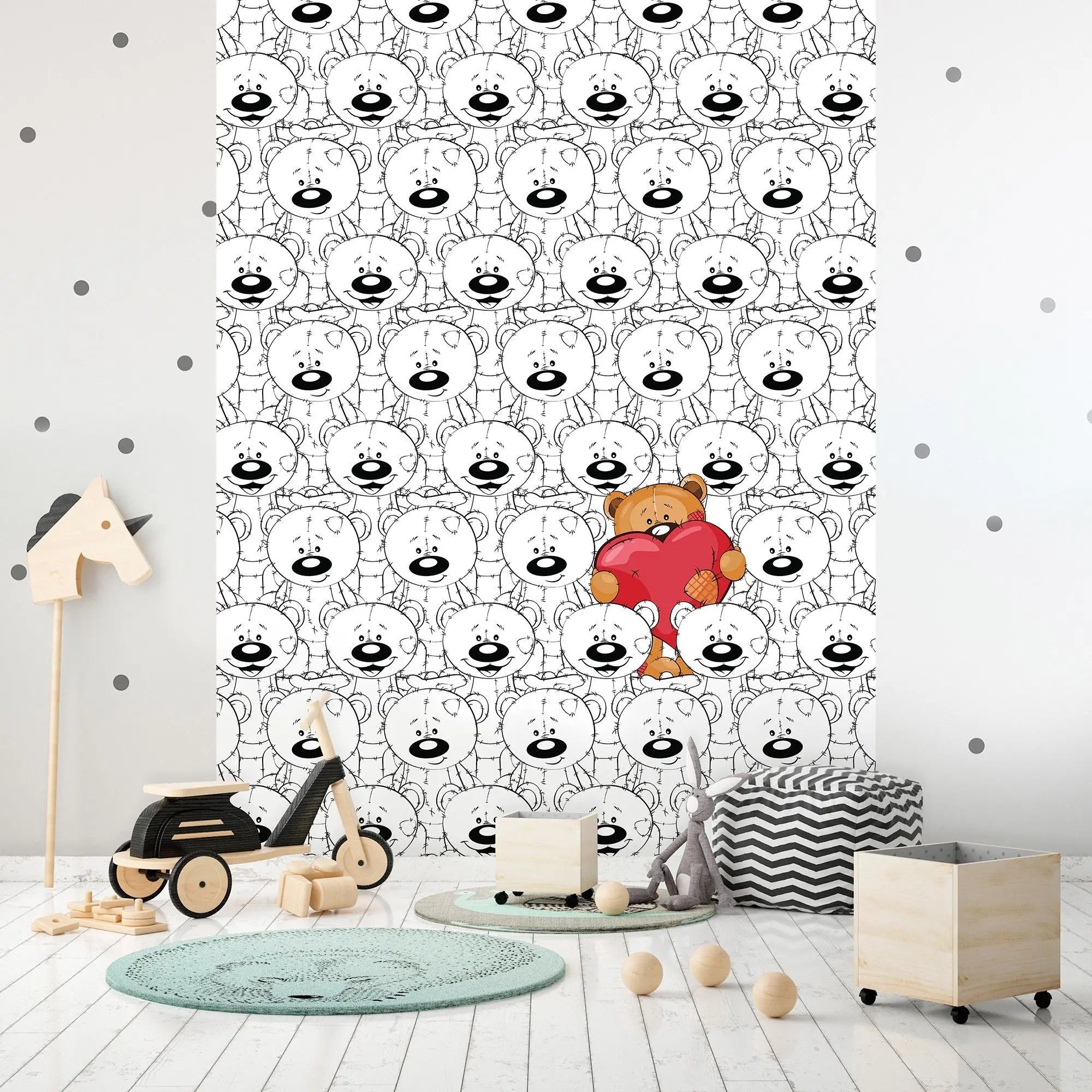 Billede 9 af Fototapet - Brun bamse med hjerte på sort-hvid baggrund