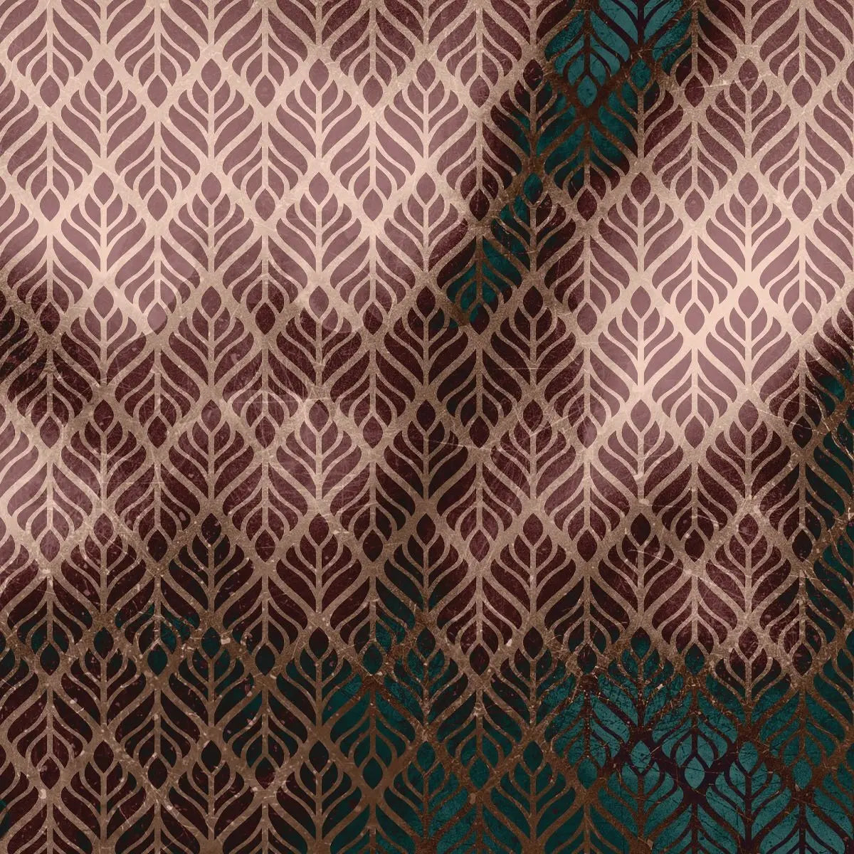 Billede 6 af Fototapet - Brun og beige bladmønster på mørk baggrund