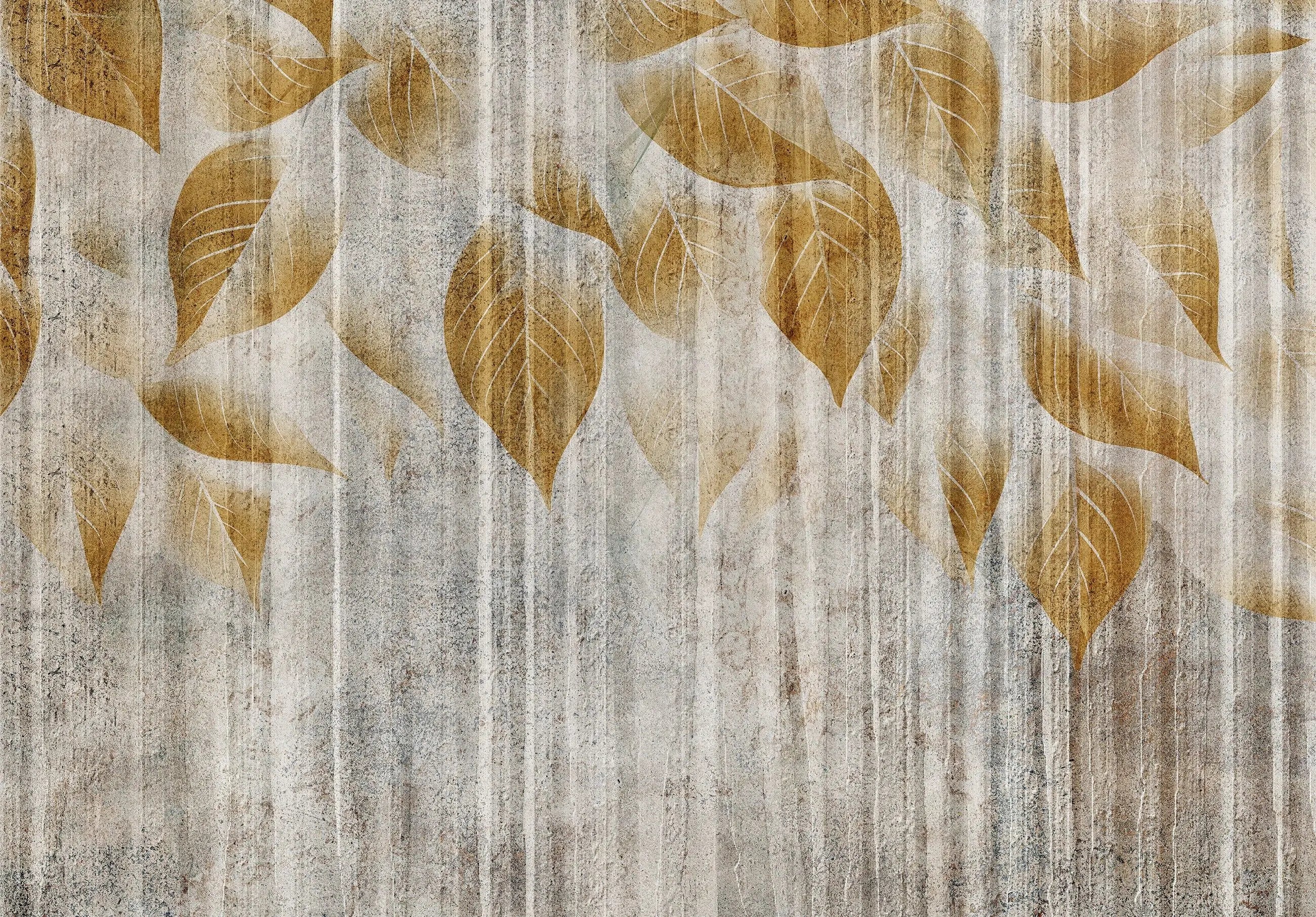 Billede 1 af Fototapet - Brune blade på tekstureret grå baggrund