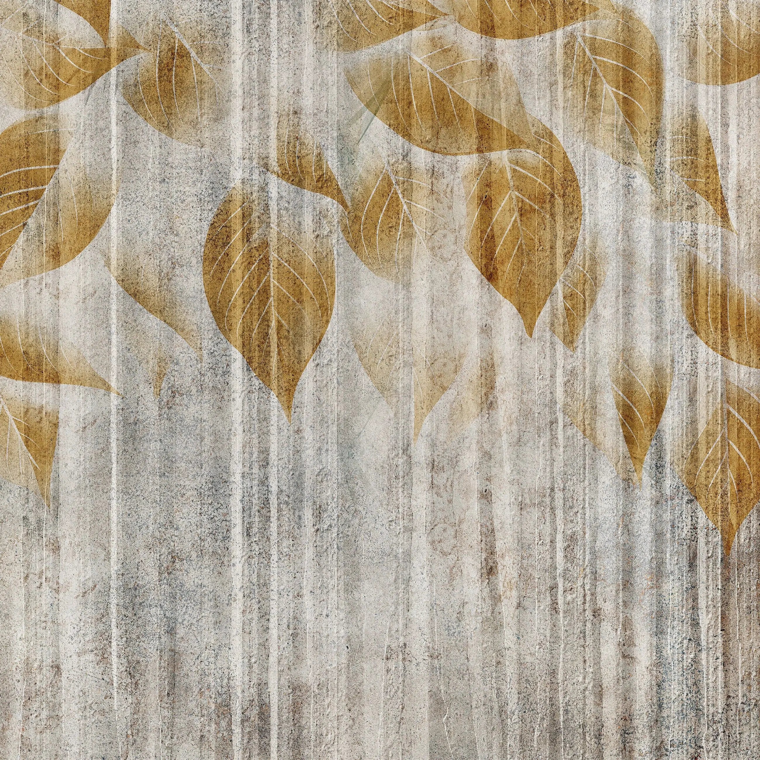 Billede 7 af Fototapet - Brune blade på tekstureret grå baggrund