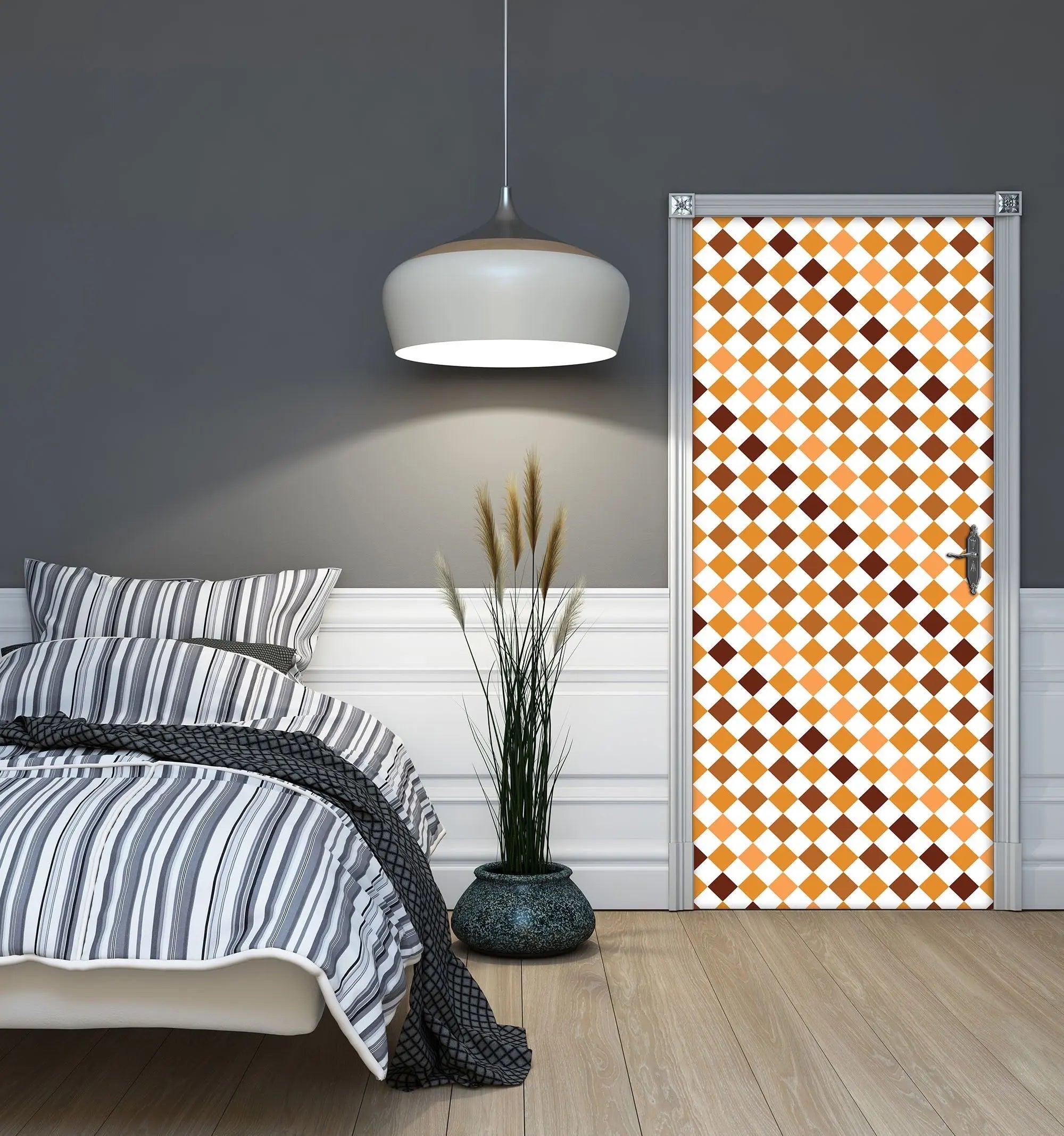 Billede 3 af Fototapet - Brunt og orange ternet mønster