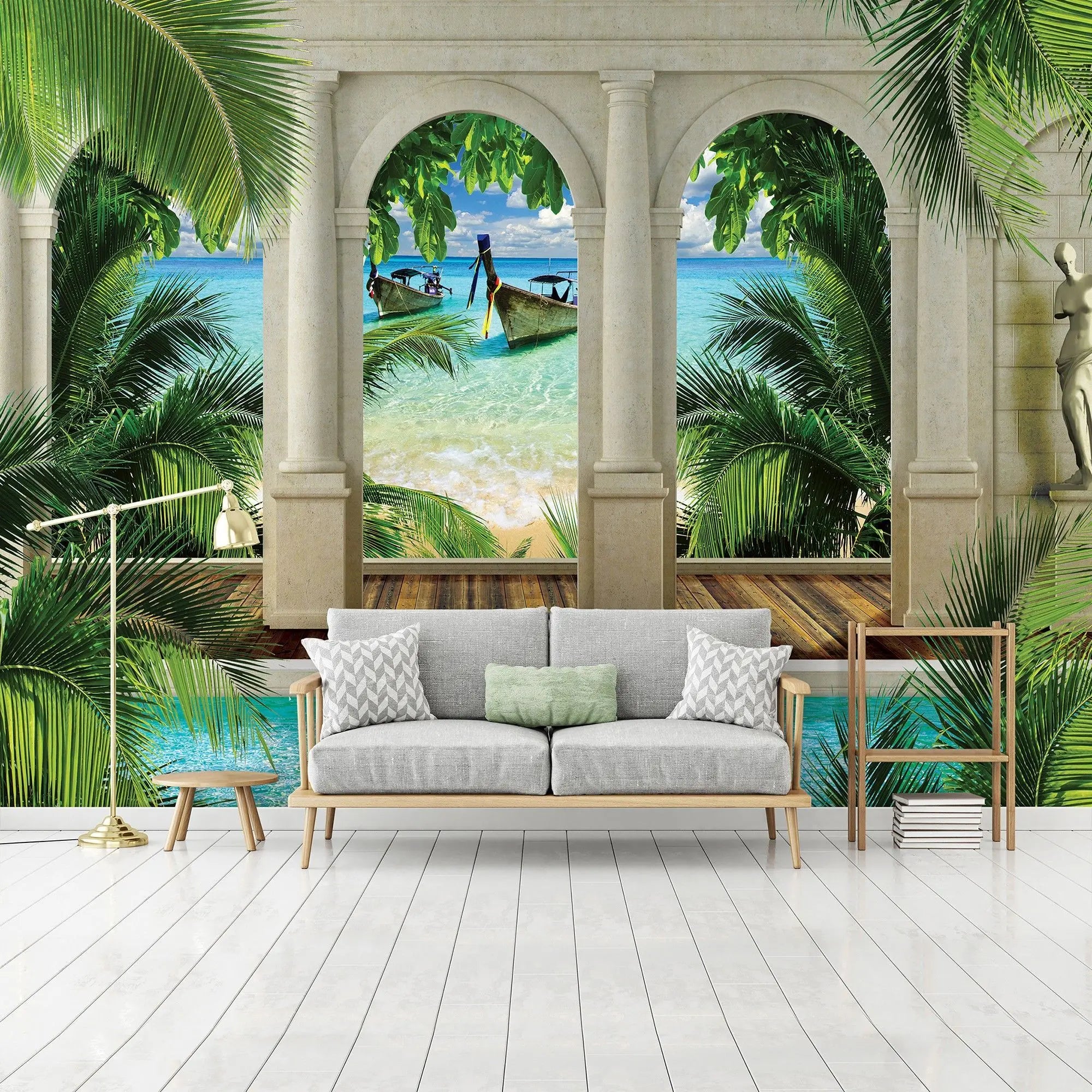 Billede 3 af Fototapet - Buer med tropisk strand og både