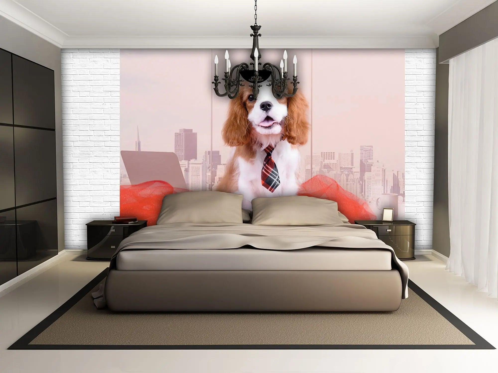 Billede 4 af Fototapet - Cavalier King Charles Spaniel med slips i kontoret