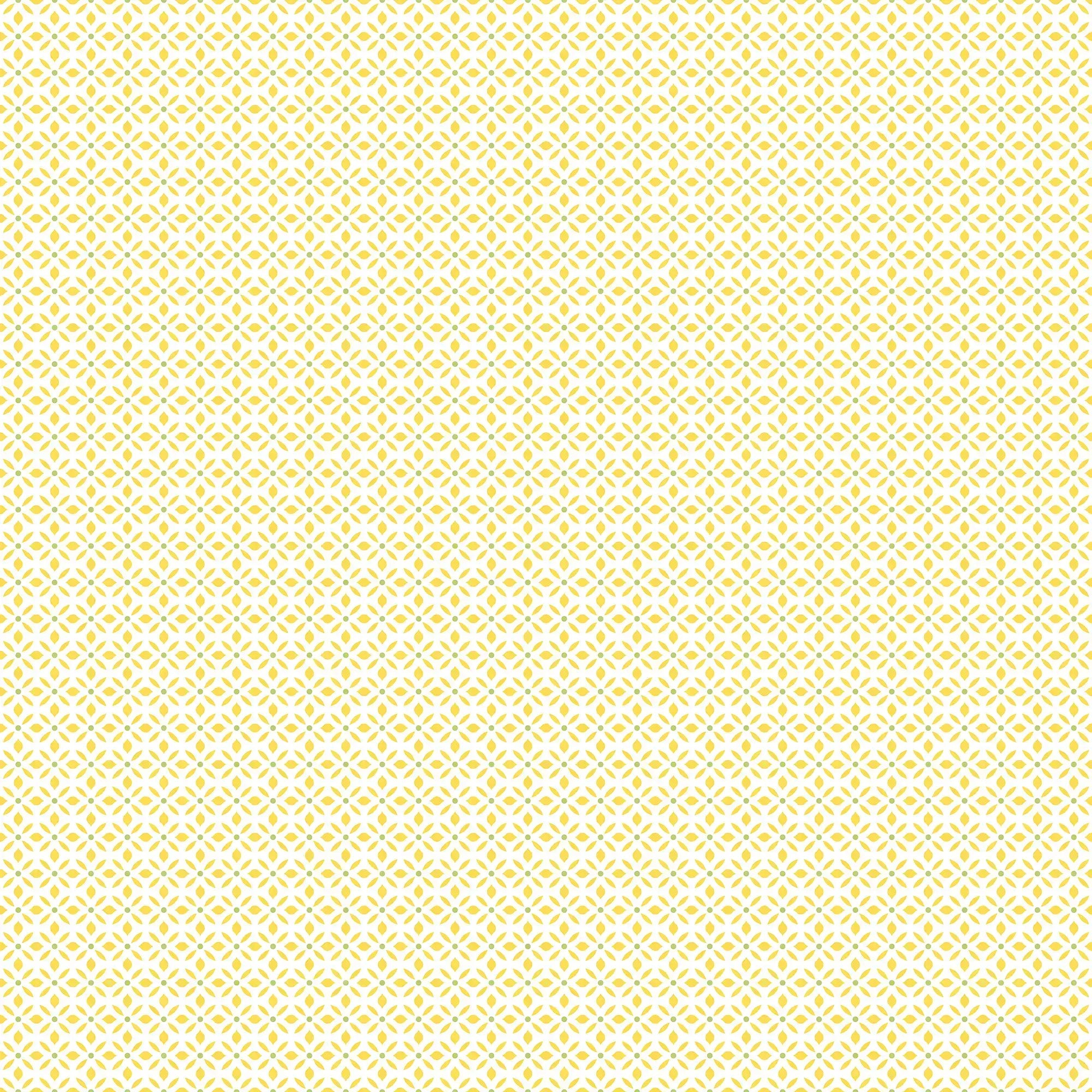 Nærbillede af Crosshatch Weave - Sunshine tapet, som viser et fint gult og hvidt krydsmønster.