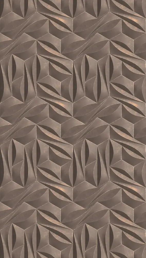 Cubist Flow - Sable tapet med geometrisk mønster i brunlige nuancer, der skaber en moderne og dynamisk visuel effekt.