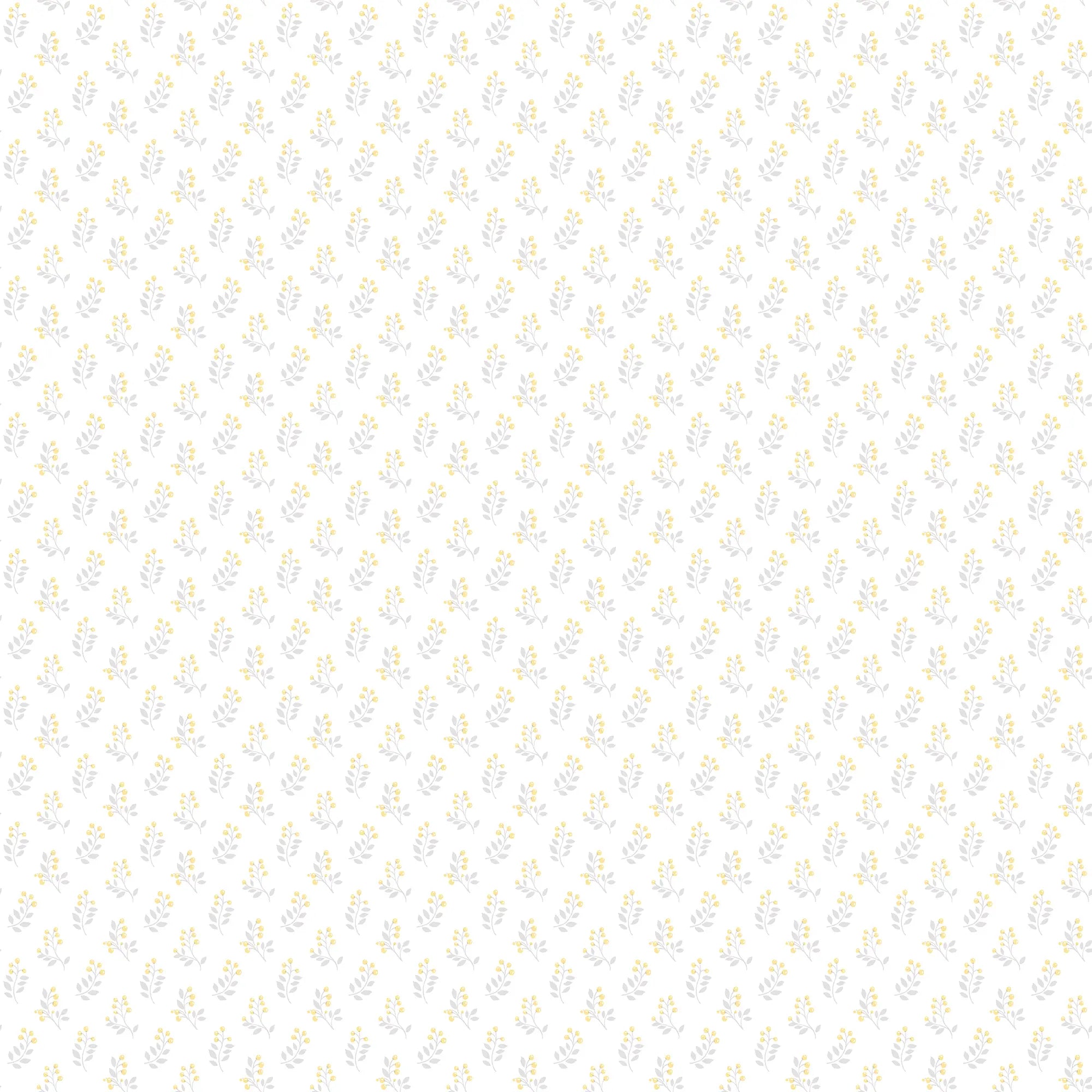 Tapetet Delicate Foliage - Honey viser et fint mønster af delikate gule blade mod en lys baggrund.