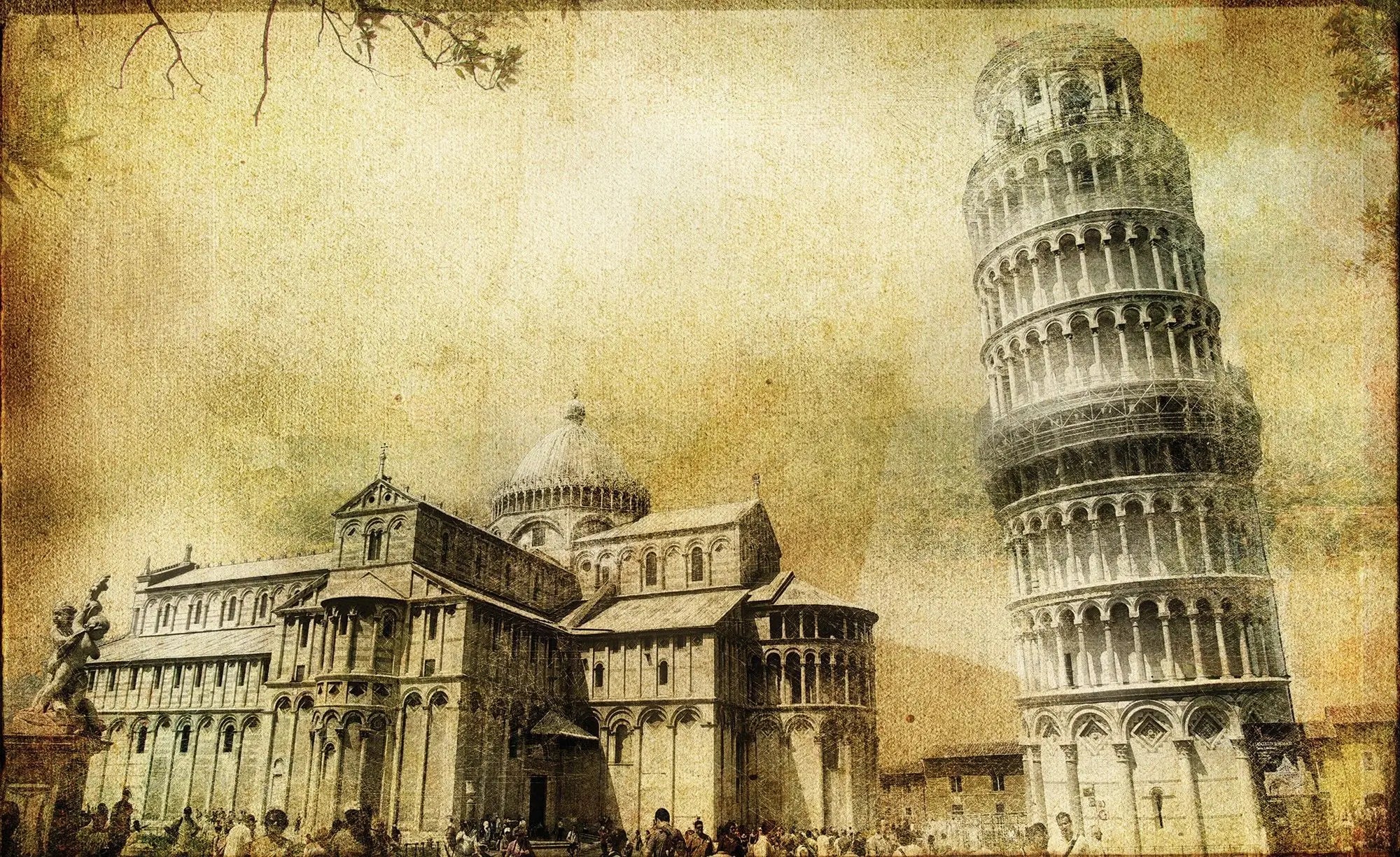 Billede 1 af Fototapet - Det skæve tårn i Pisa Italien med gammel tekstur