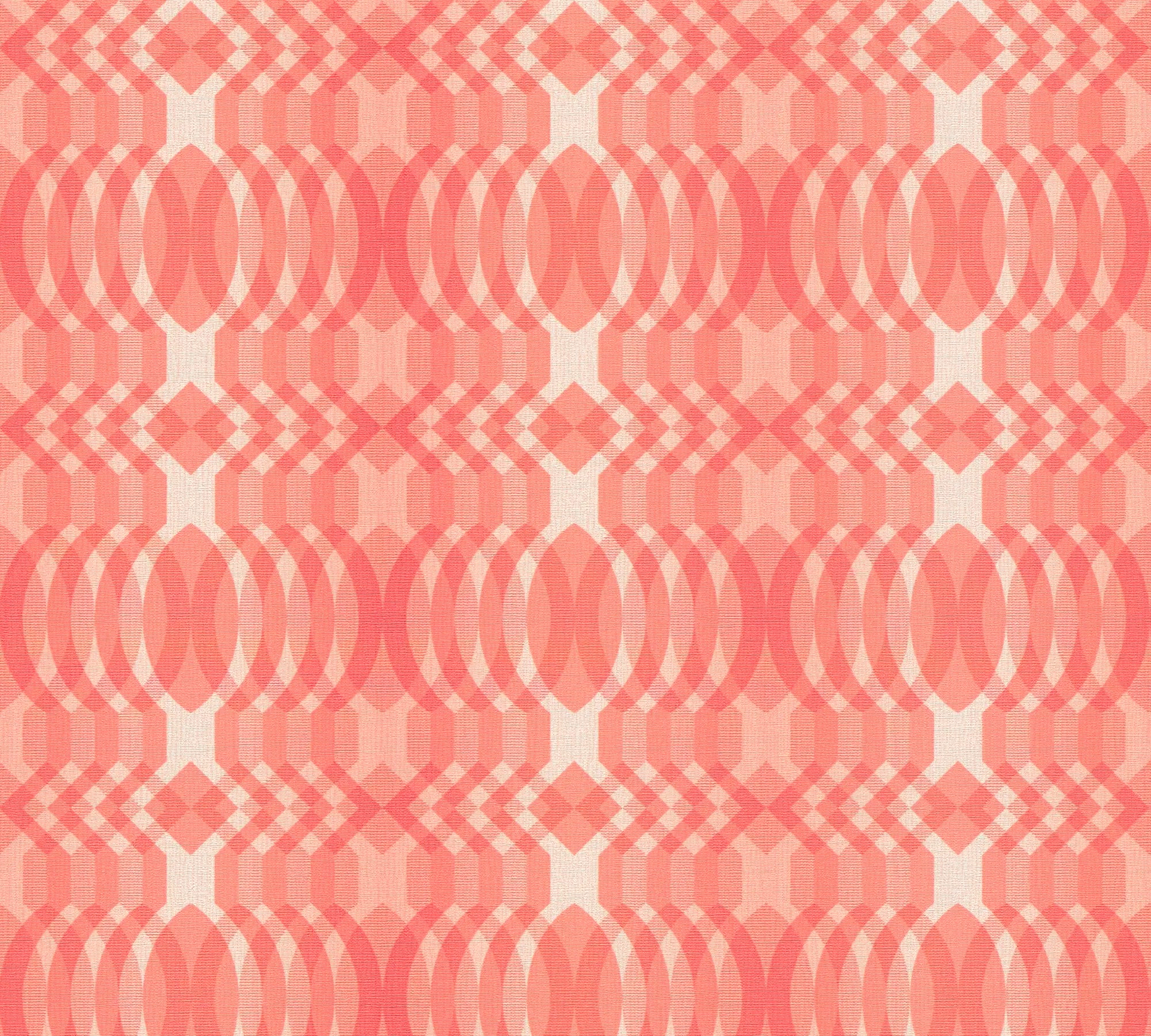 Nærbillede af Diane - Retro Coral tapet med geometrisk mønster i koralfarver.