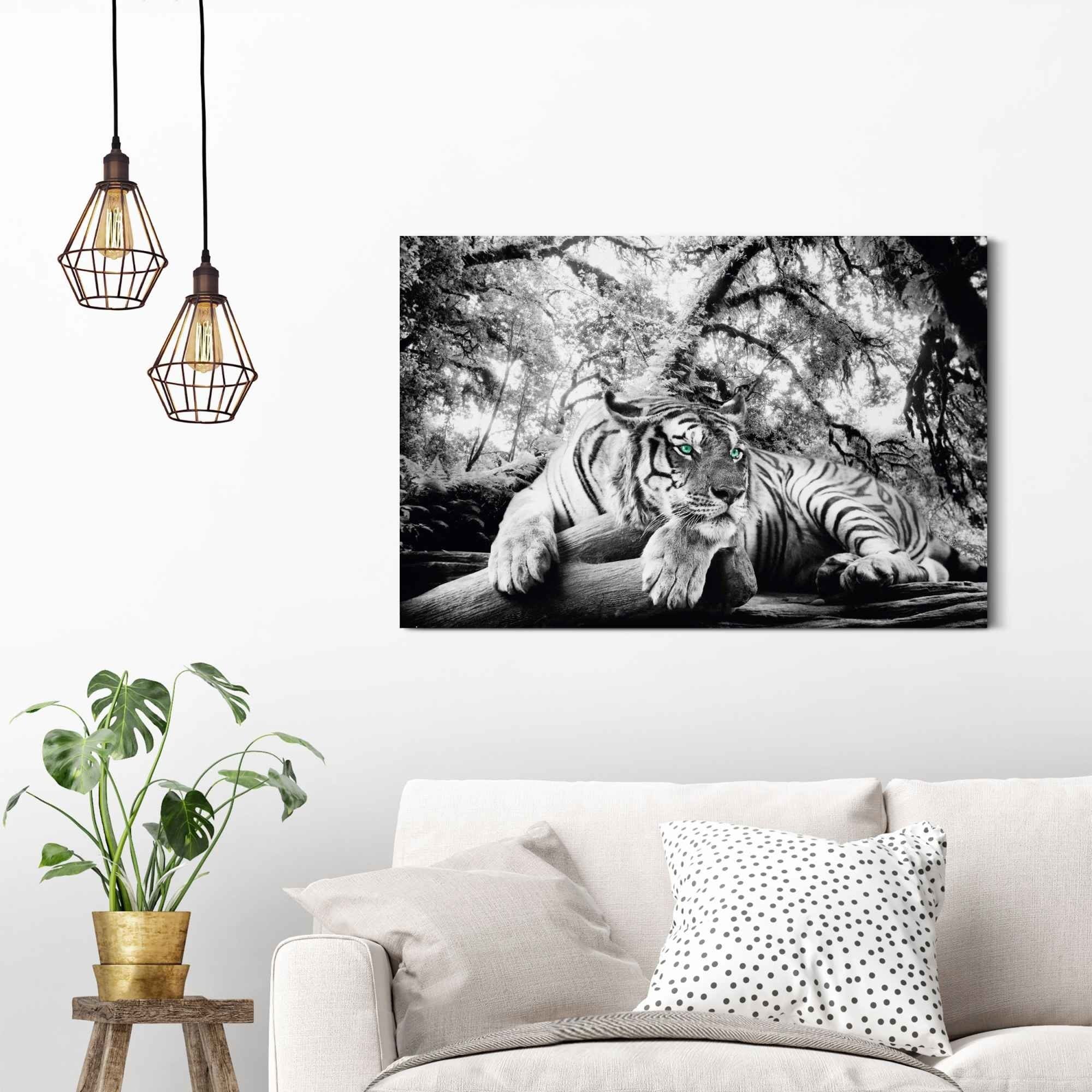Tiger med turkisgrønne øjne vægpanel 60X90cm. - Køb plakat billede til væg