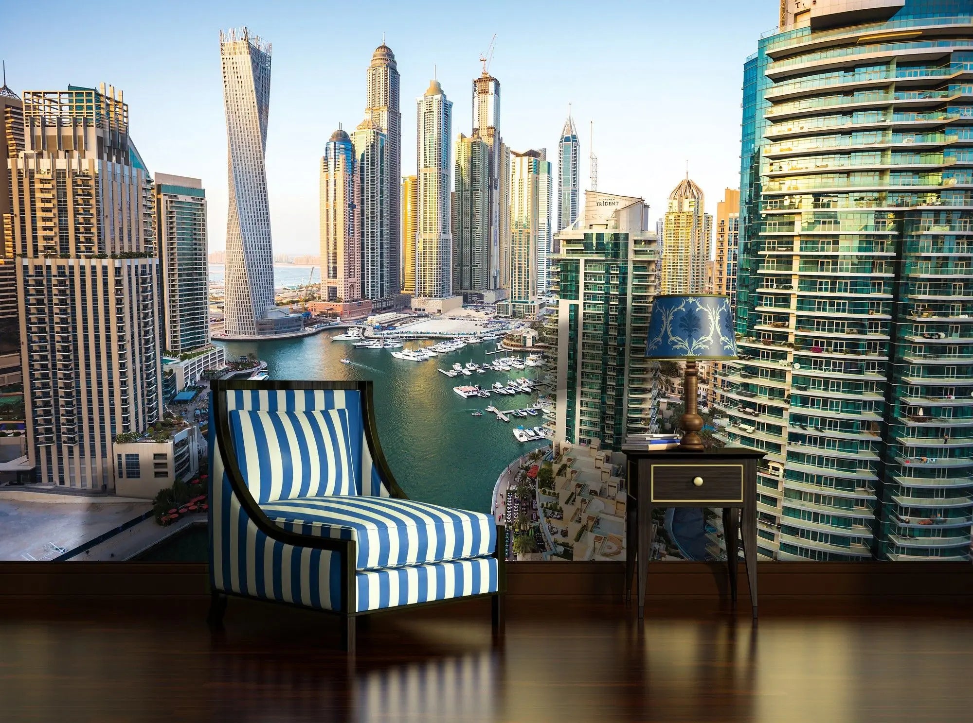 Billede 2 af Fototapet - Dubai Marina med moderne skyskrabere og både