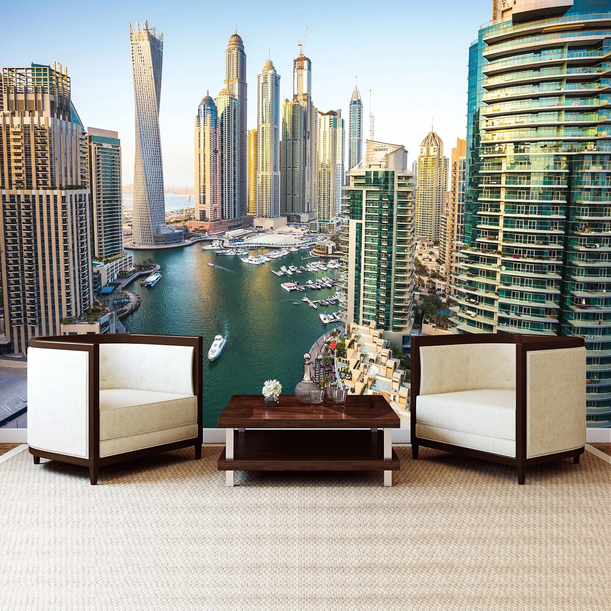 Billede 4 af Fototapet - Dubai Marina med moderne skyskrabere og både